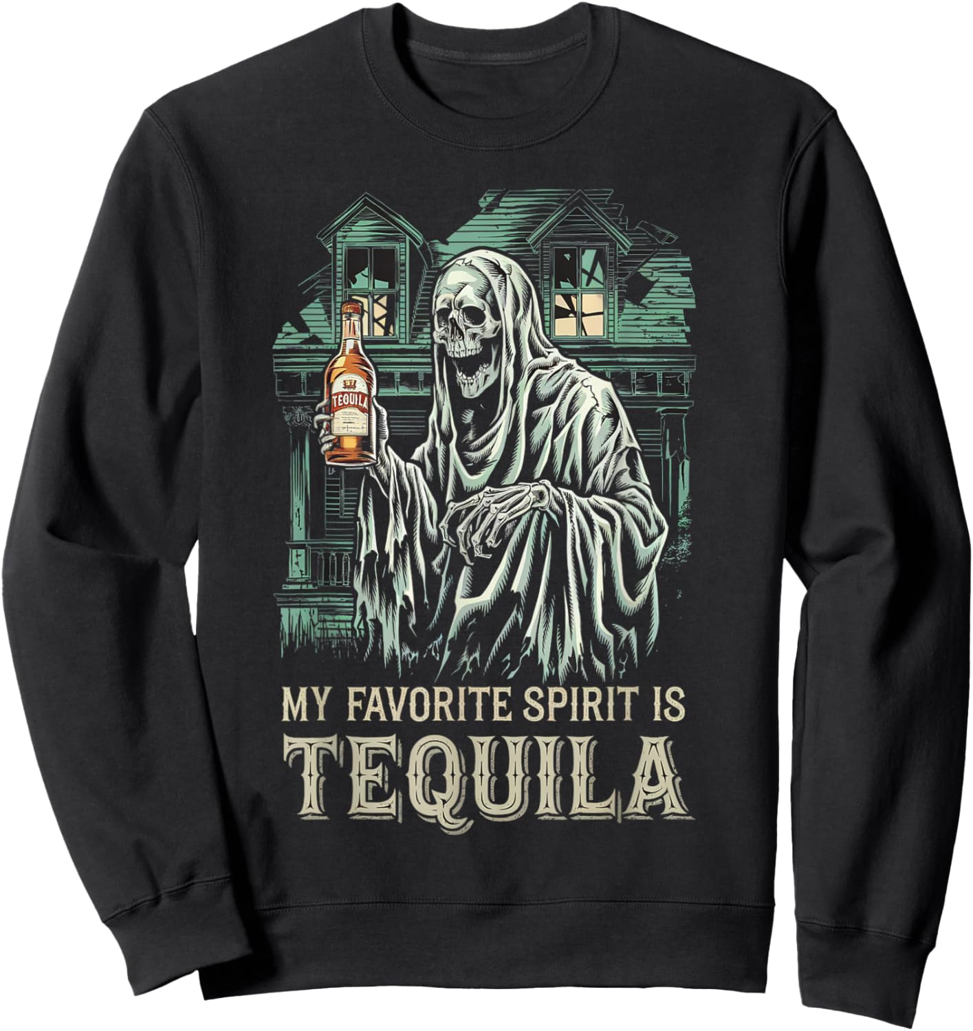 My Favorite Spirit Is Tequila Ghost Halloween Tequila Sweatshirt - Sweatshirt | Black
