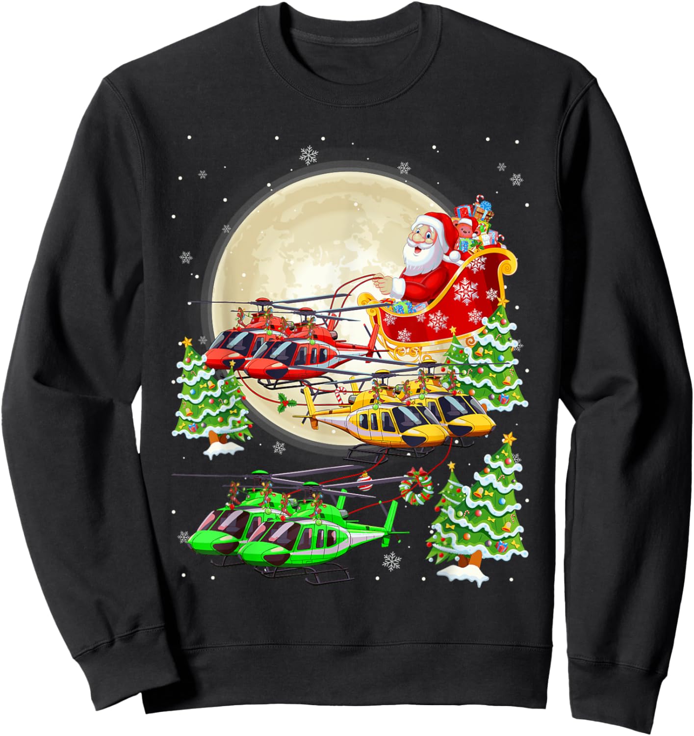 Funny Helicopters Reindeer Riding Santa Sleigh Xmas Boys Sweatshirt - Sweatshirt | Black