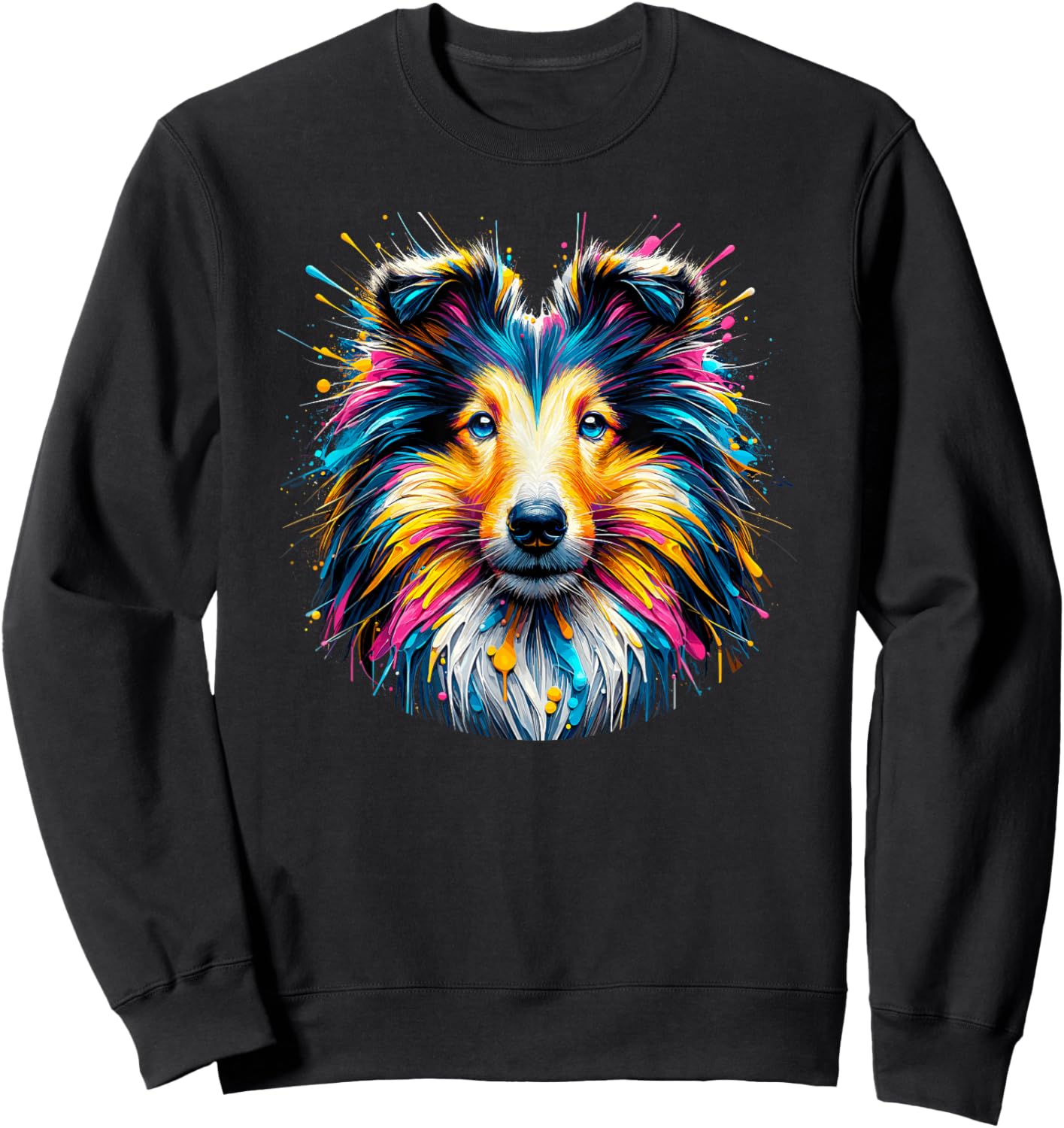 Splash Art Shetland Sheepdog Sheltie Women Girls Kids Sweatshirt - Sweatshirt | Black