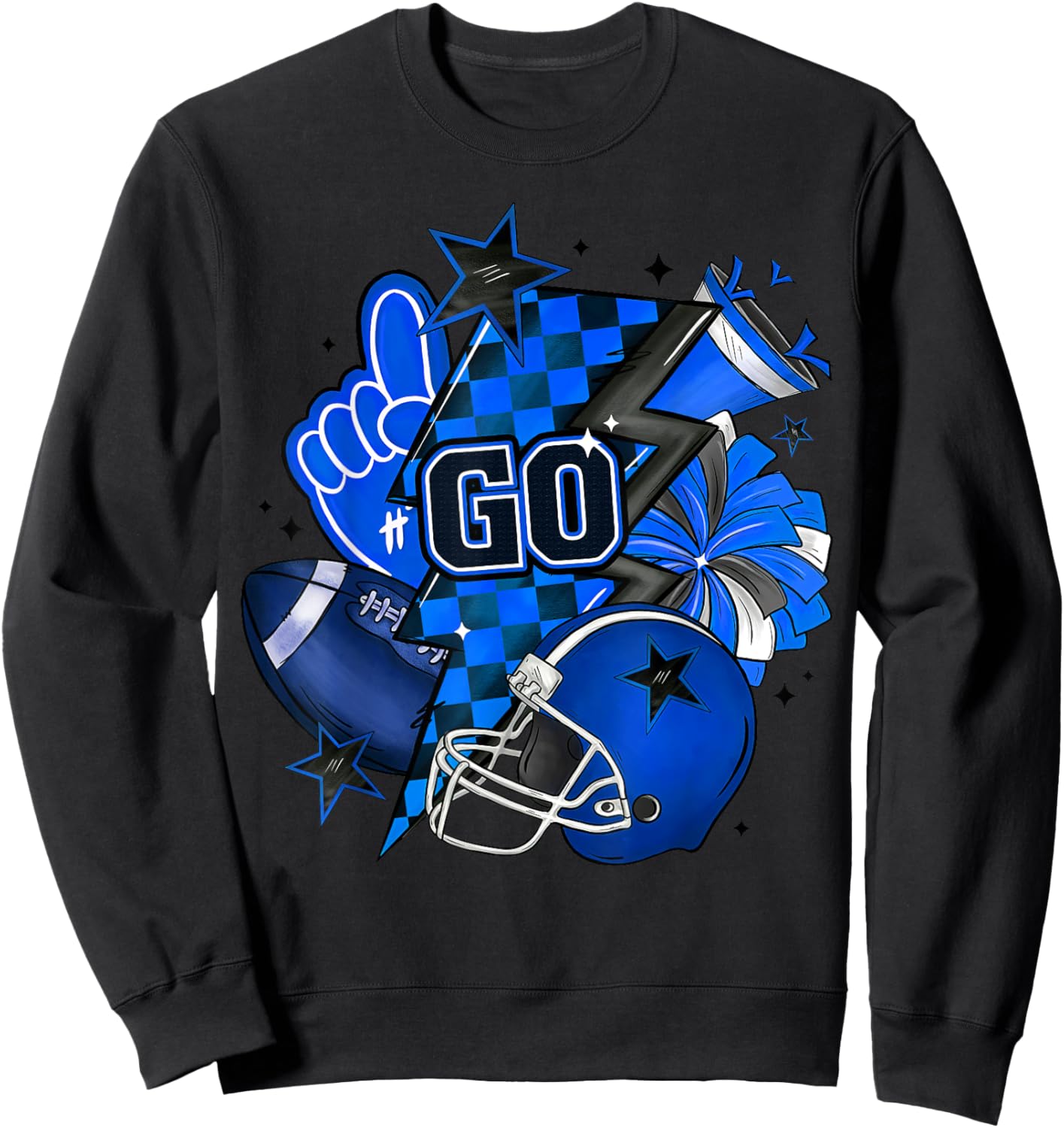 Game Day Cheer Blue Coquette Bow Touchdown Season Football Sweatshirt - Sweatshirt | Black