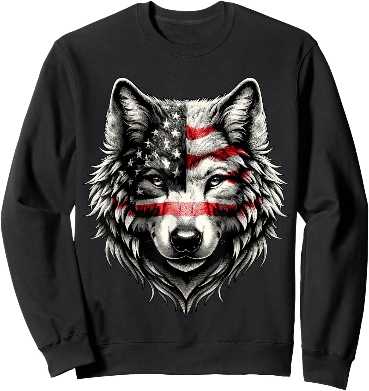 Wolf with USA Flag 4th of July Sweatshirt - Sweatshirt | Black