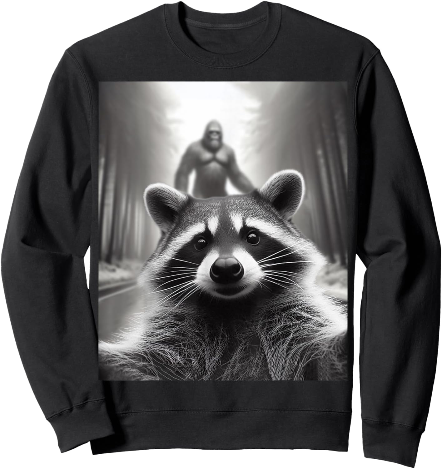 Funny Scared Raccoon Selfie Bigfoot Gift kid Sweatshirt - Sweatshirt | Black