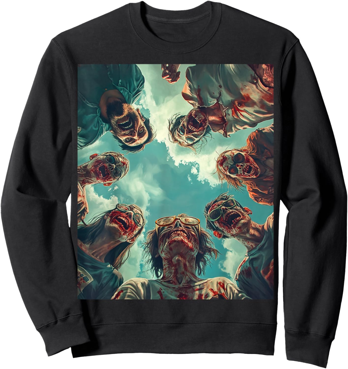 A Funny Halloween Clothing Zombies Taking a Selfie On Sweatshirt - Sweatshirt | Black