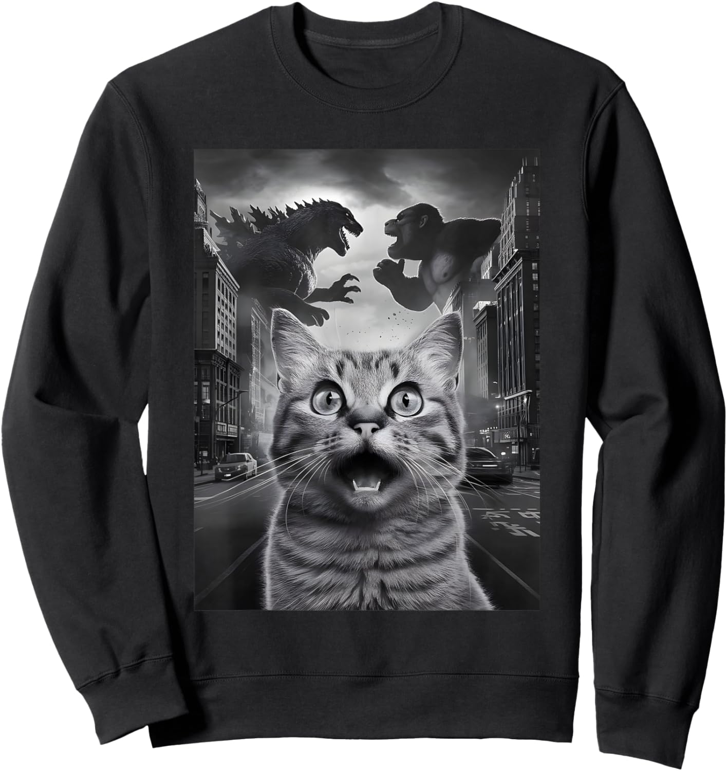 Cat Selfie Dinosaur Bigfoot Believers Funny Sasquatch Men Women Kids Sweatshirt - Sweatshirt | Black