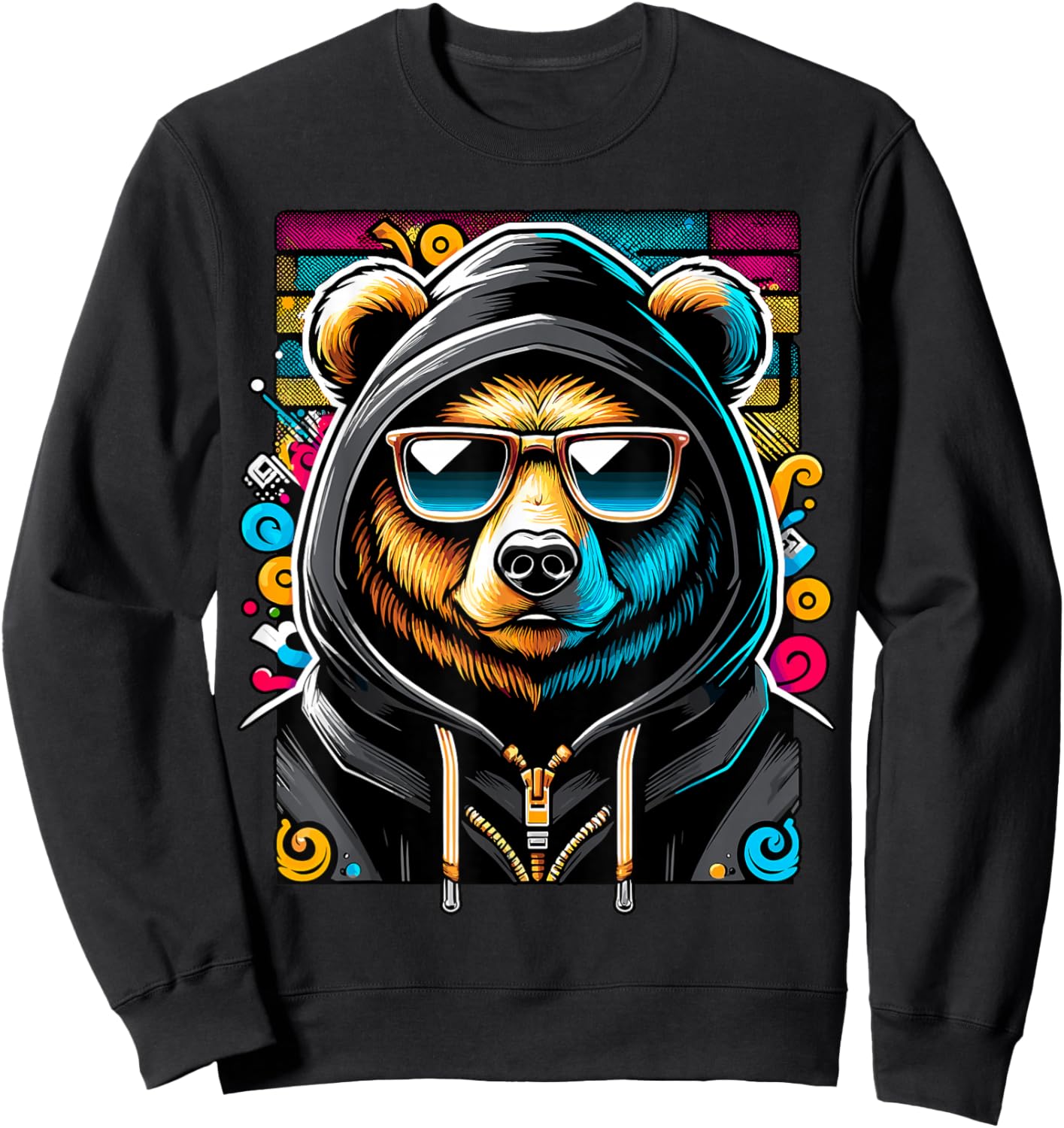 Hip Hop Teddy Bear with Sunglasses Rap Music Sweatshirt - Sweatshirt | Black