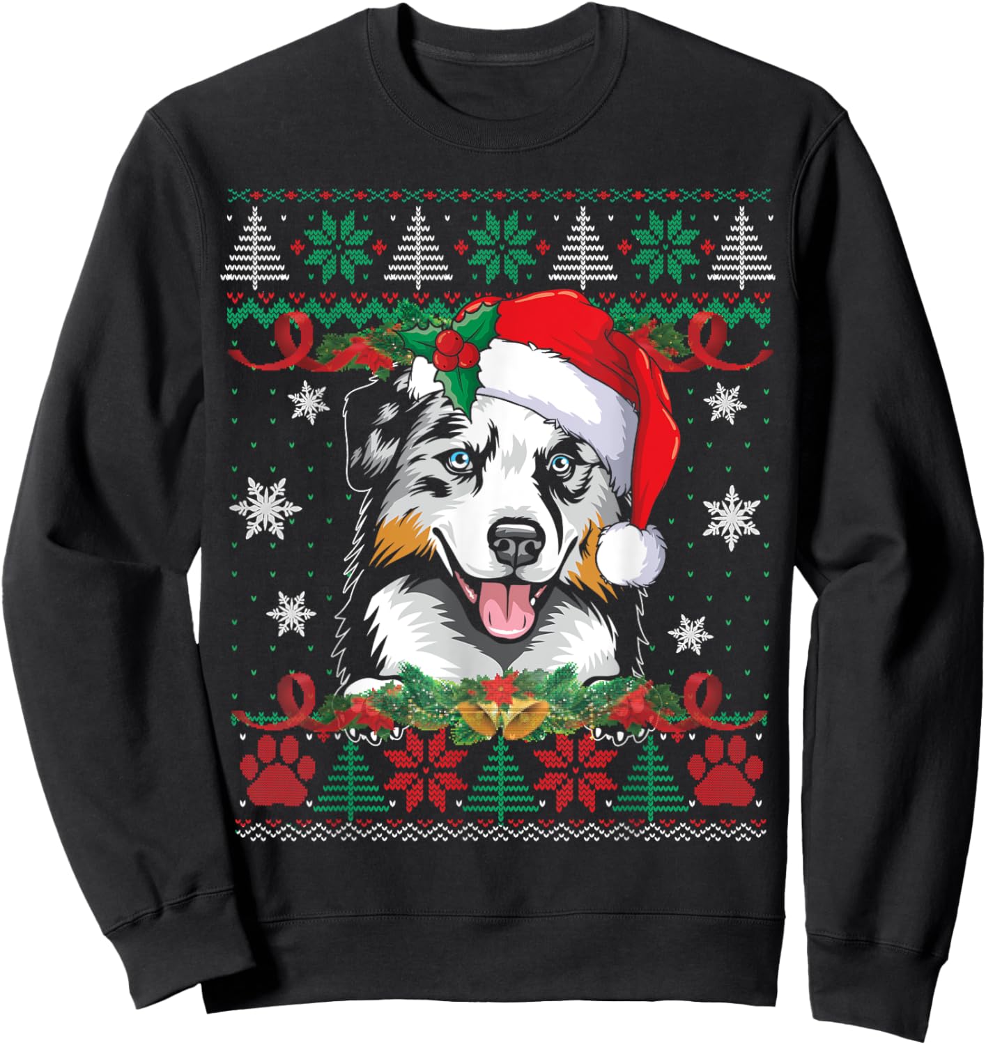 Australian Shepherd Christmas Ugly Sweater Funny Dog Lover Sweatshirt - Sweatshirt | Black