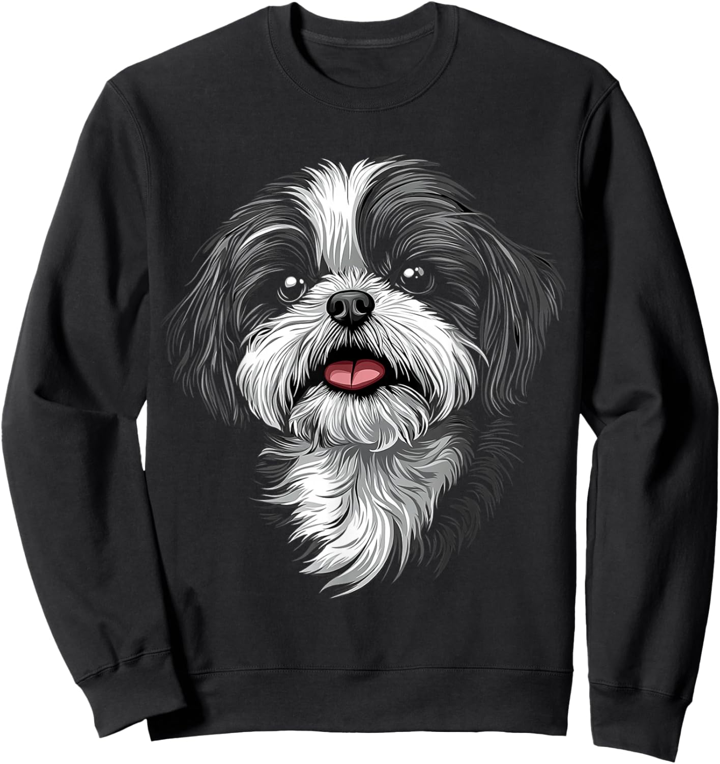 Shih Tzu Dog Motif Pet Illustration Shih Tzu Sweatshirt - Sweatshirt | Black