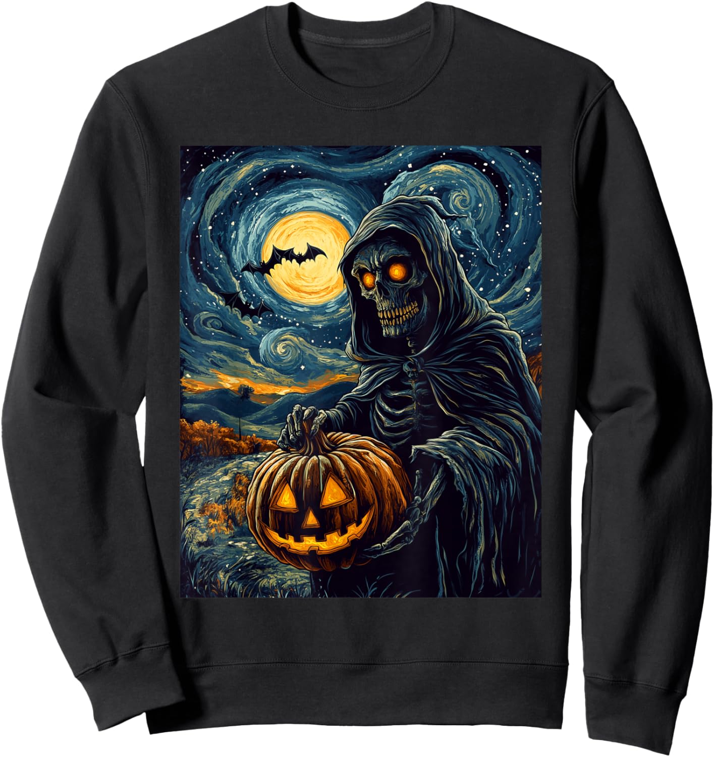 Halloween Spooky Pumpkin Design Scary Grim Reaper Halloween Sweatshirt - Sweatshirt | Black