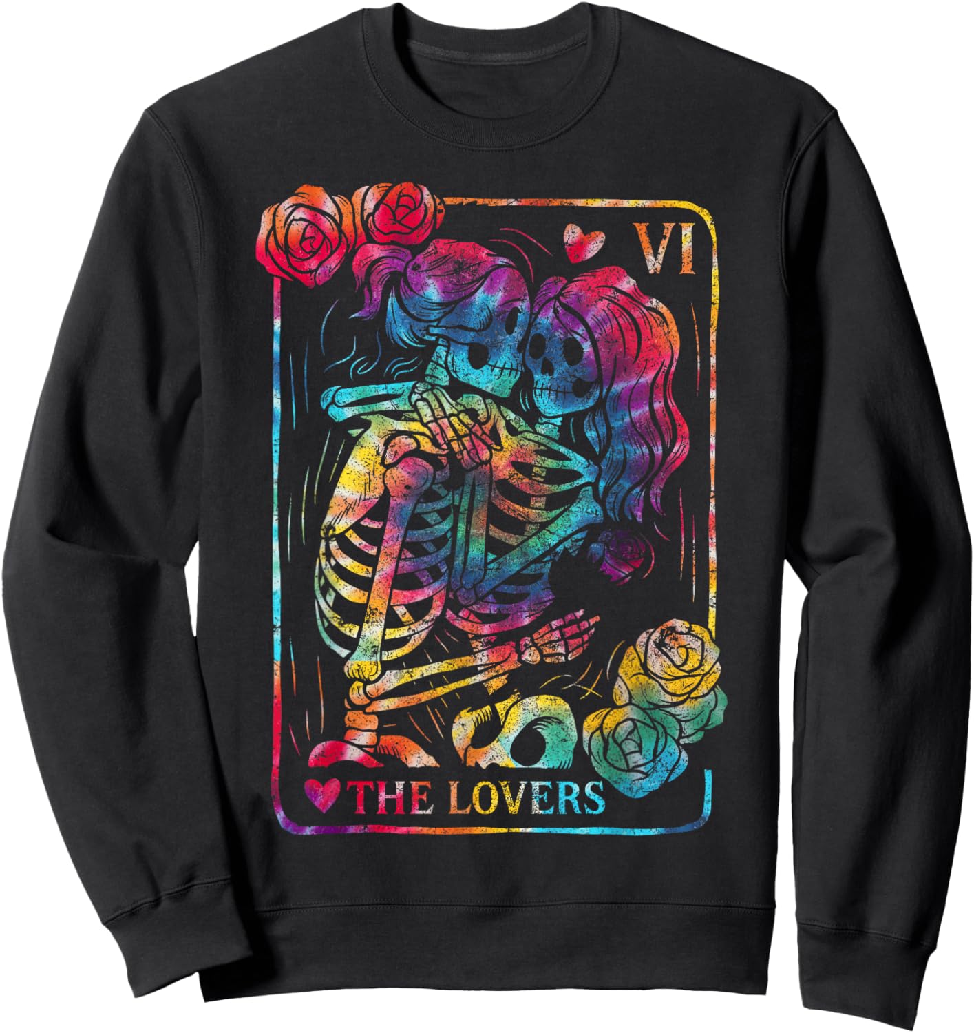 The Lovers Tarot Card Gothic Occult Kissing Skeleton Roses Sweatshirt - Sweatshirt | Black