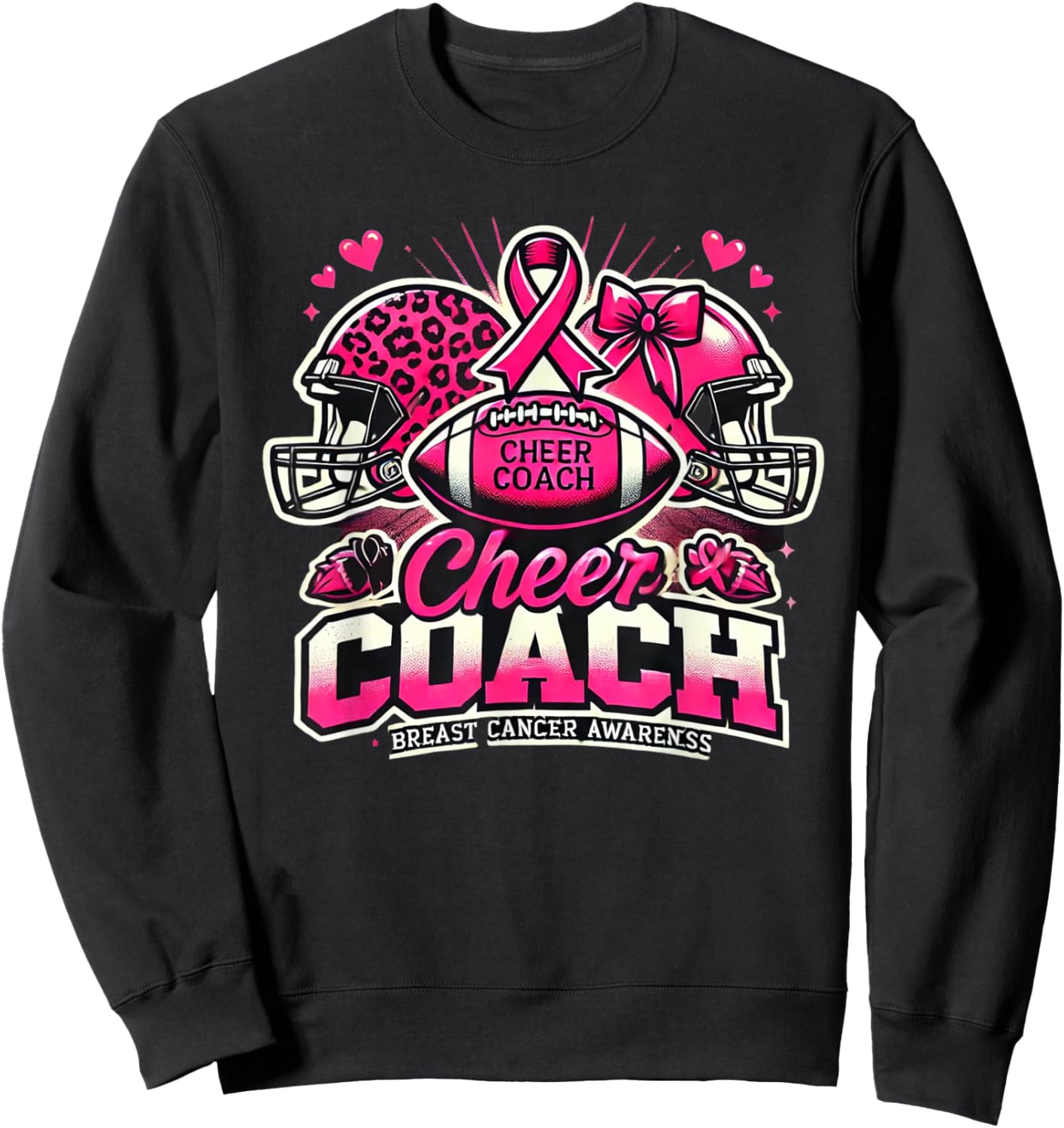 Cheer Coach Pink Ribbon Football Breast Cancer Awareness Sweatshirt - Sweatshirt | Black