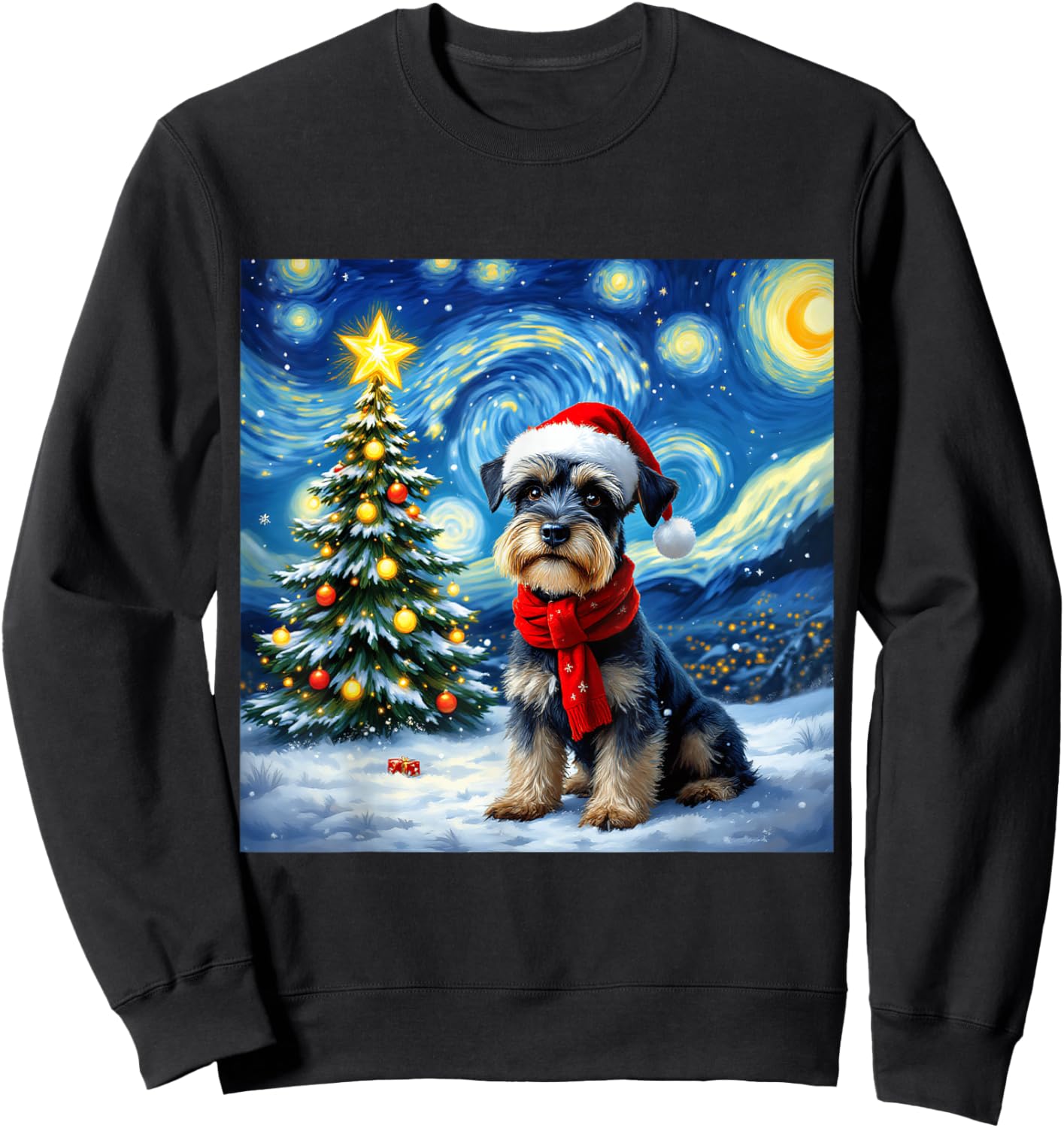 Miniature Schnauzer Starry Night Christmas Van Gogh Dog Men Women Kids Sweatshirt - Sweatshirt | Black