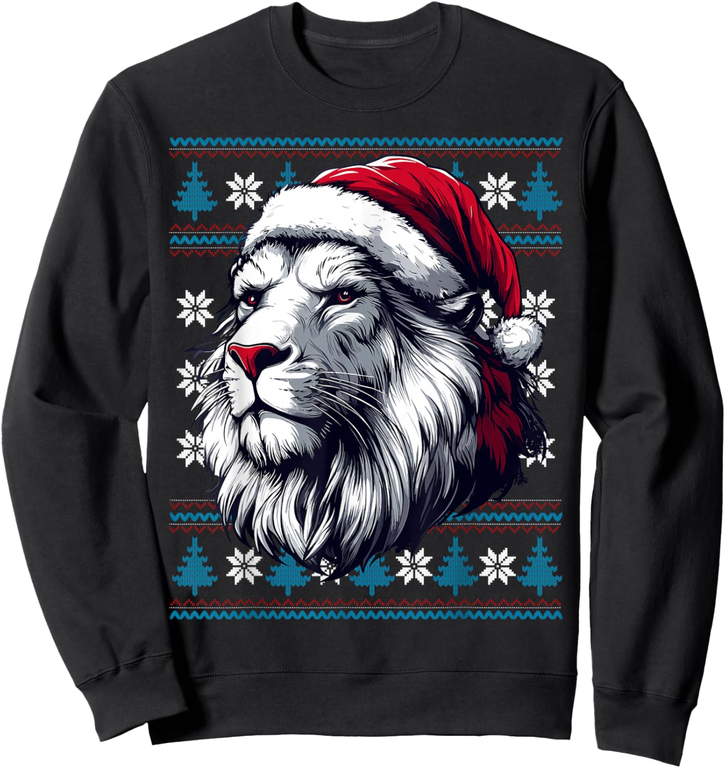 Lion Santa Hat Ugly Christmas Sweater Lion Lovers Holiday Sweatshirt - Sweatshirt | Black