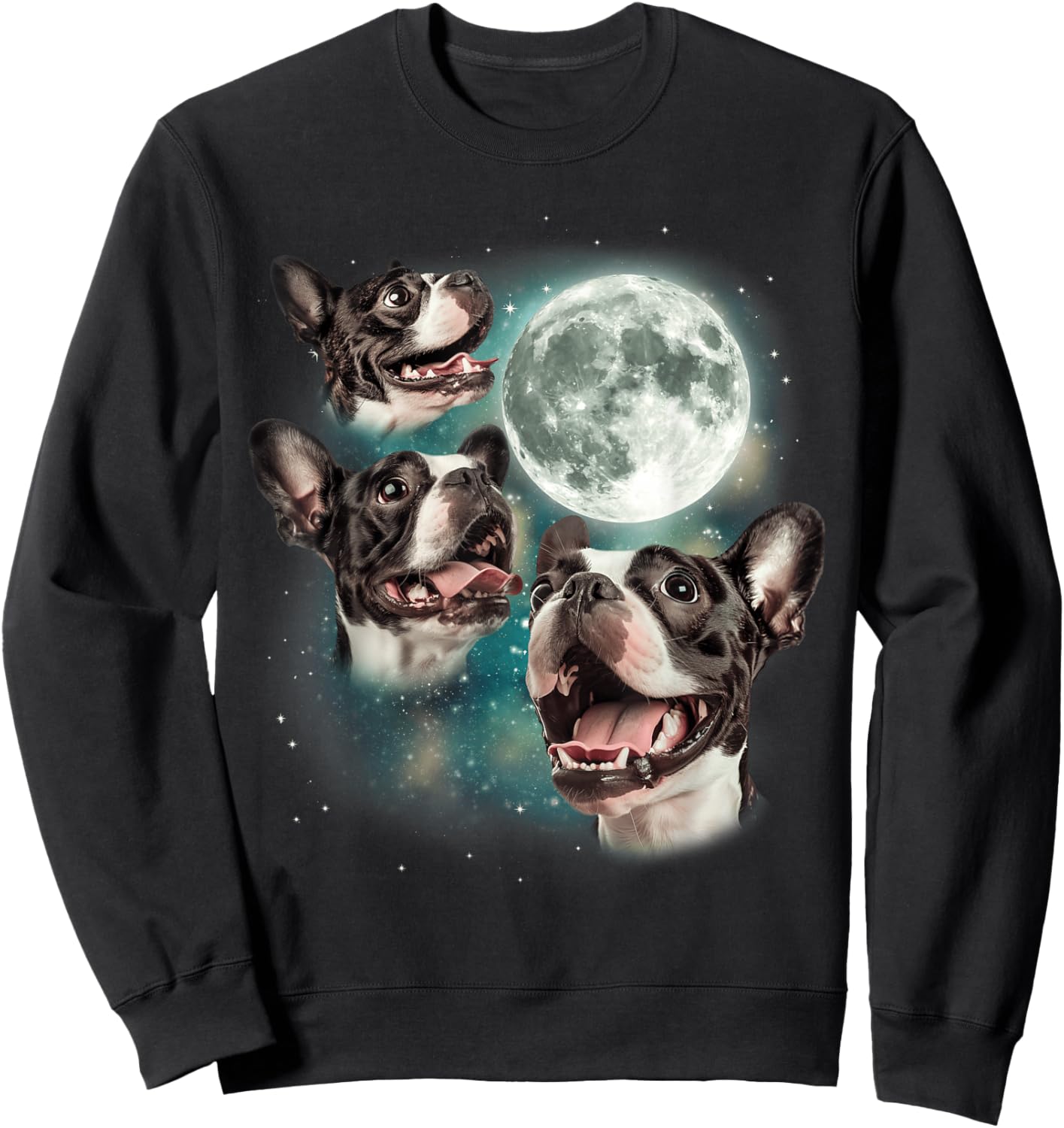 Three Boston Terrier Moon | 3 Cute Terriers Canine Pet Lover Sweatshirt - Sweatshirt | Black