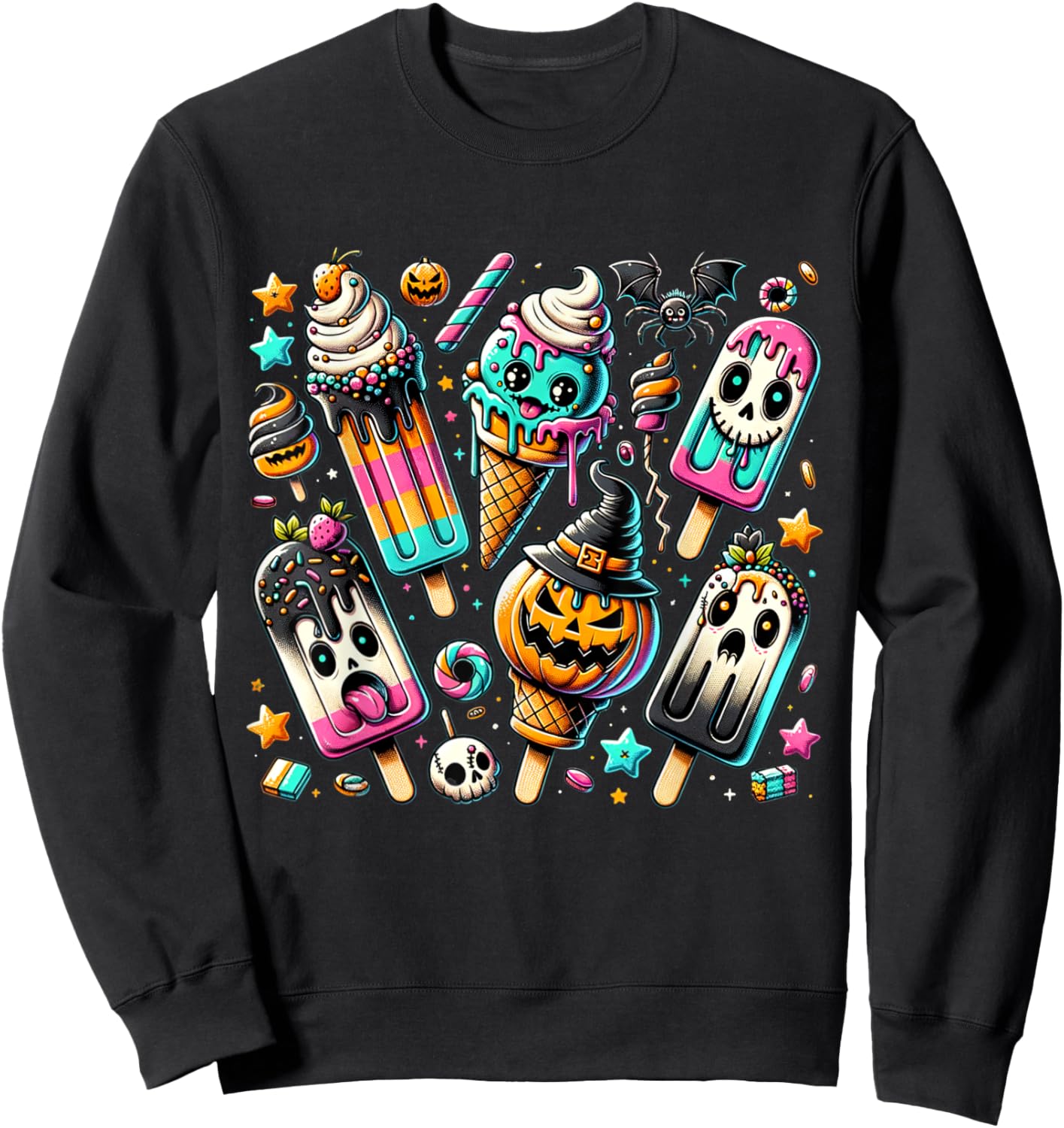 Vintage Horror Movie Summer Popsicle Halloween Summerween Sweatshirt - Sweatshirt | Black