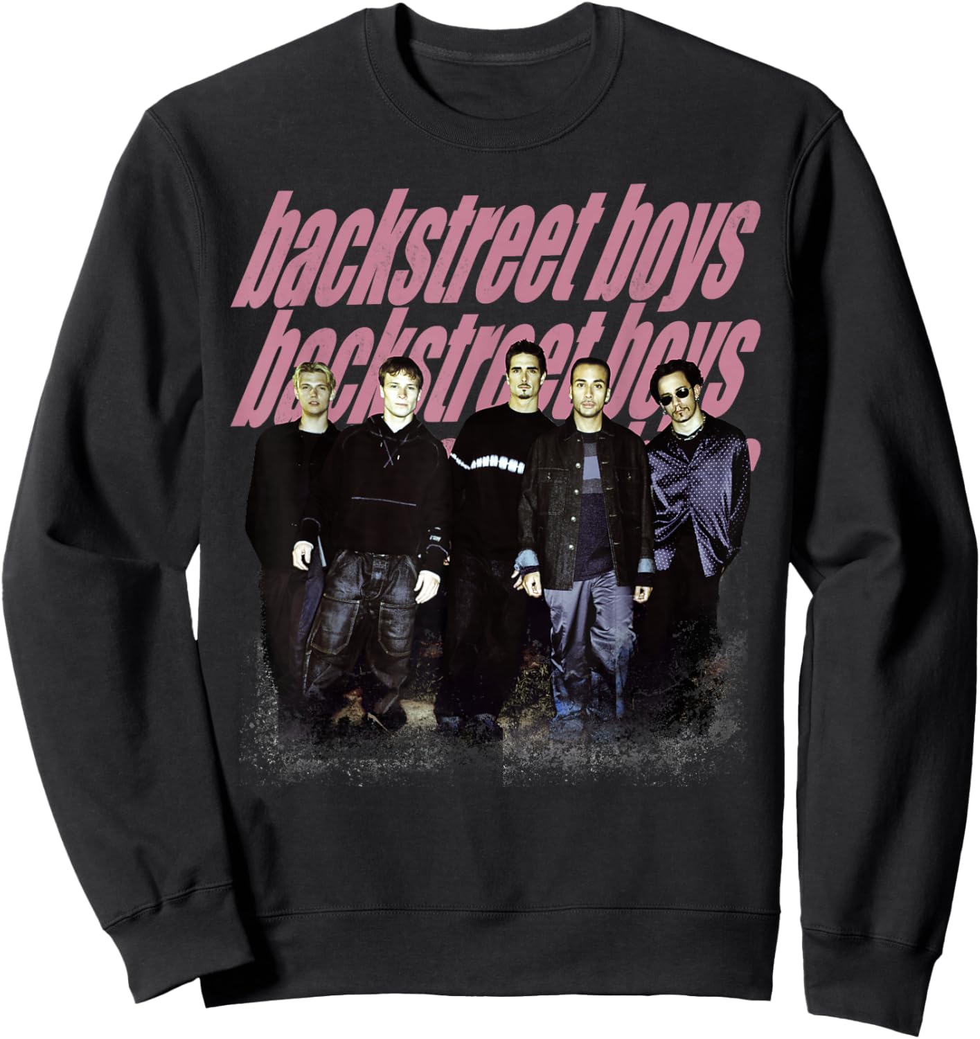 Backstreet Boys – Group Photo Repeat Logo Dark Heather Grey Sweatshirt - Sweatshirt | Black