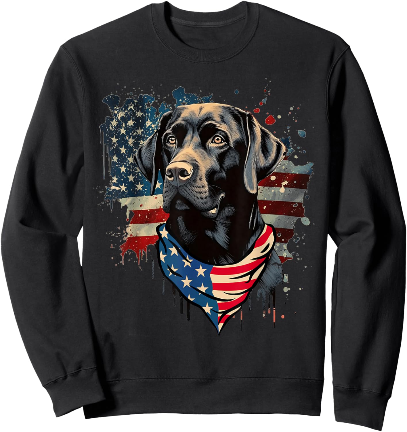 American Black Labrador Retriever USA Flag Vintage Dog Lover Sweatshirt - Sweatshirt | Black