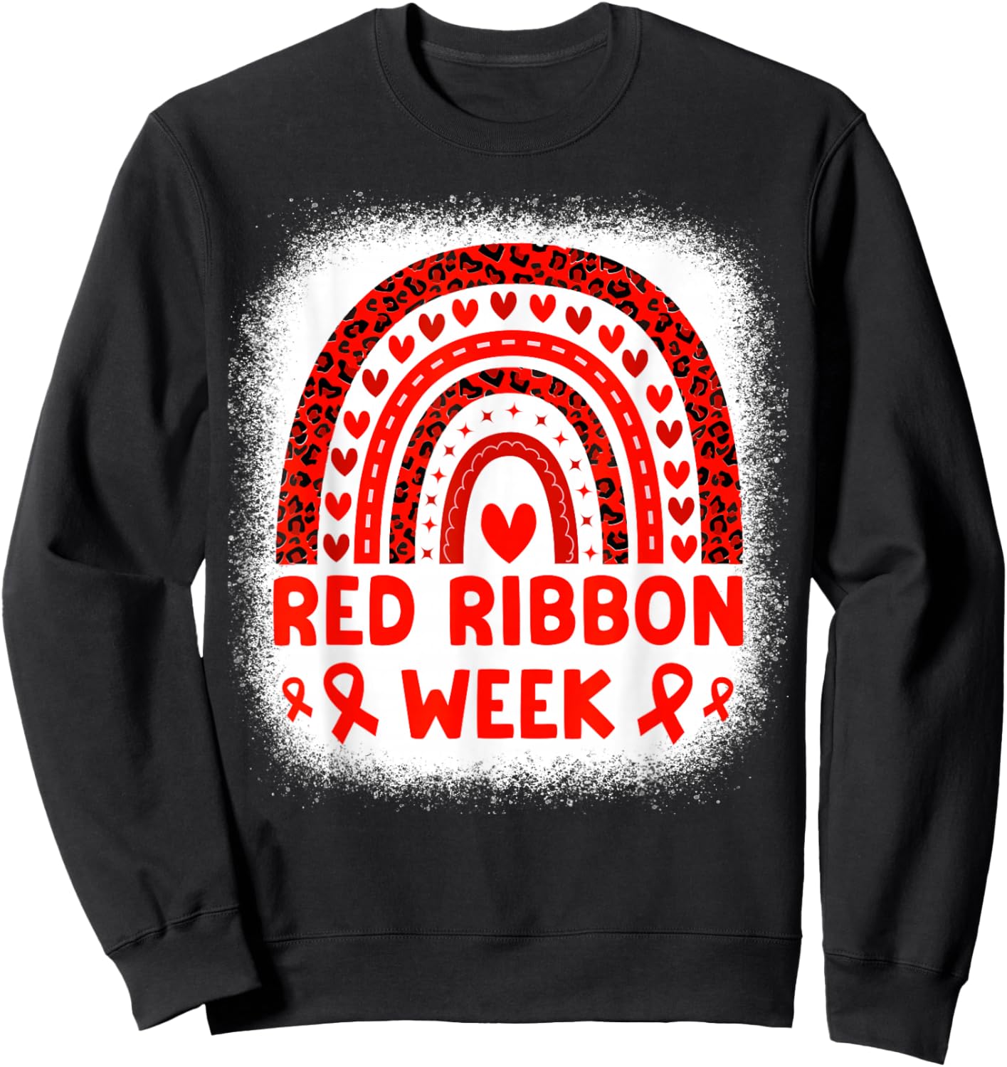 Red Ribbon Week Awareness Rainbow Men Women Kids Red Ribbon Sweatshirt - Sweatshirt | Black