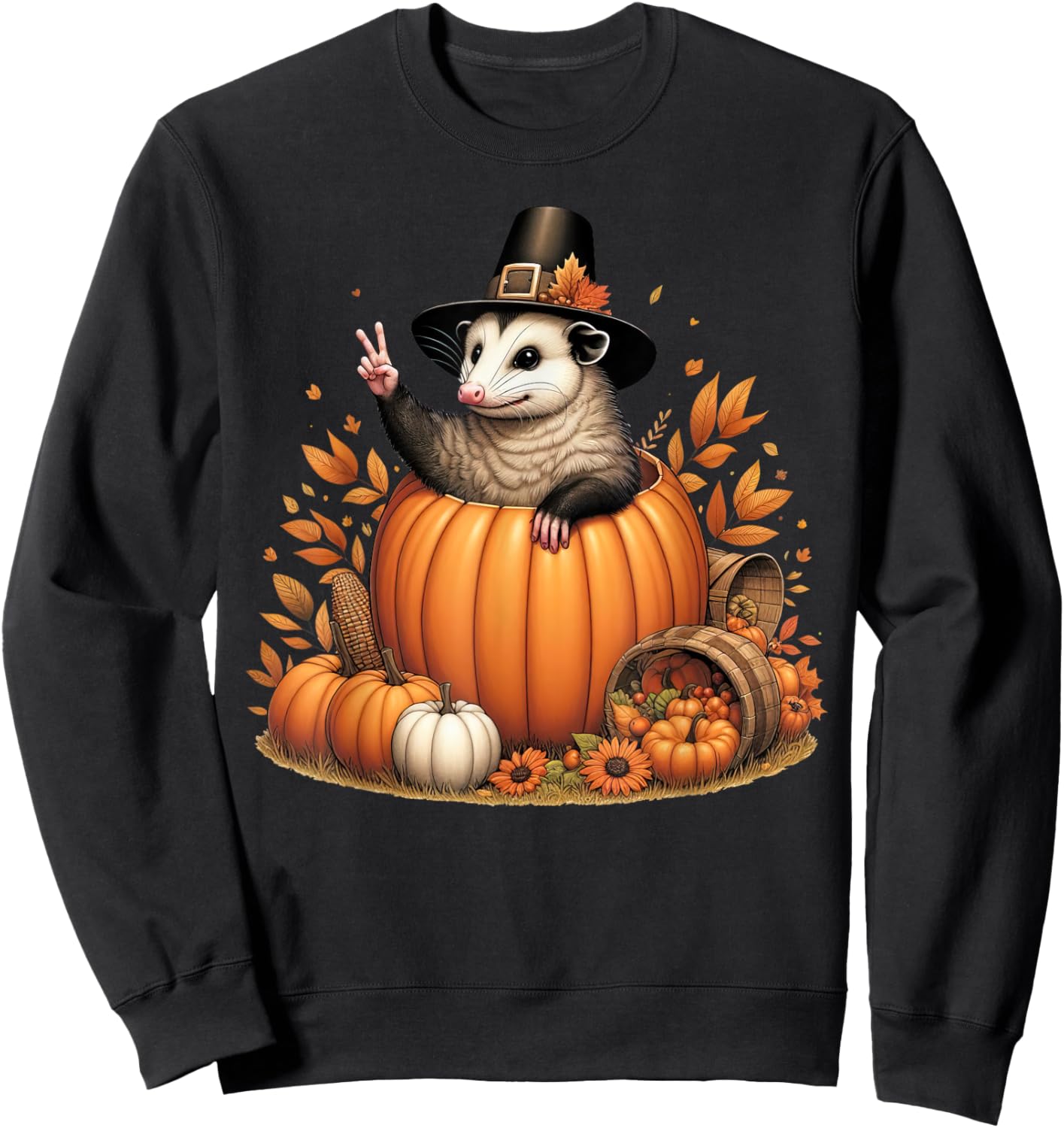 Autumn Pumpkin Fall Possum Thanksgiving Kids Sweatshirt - Sweatshirt | Black