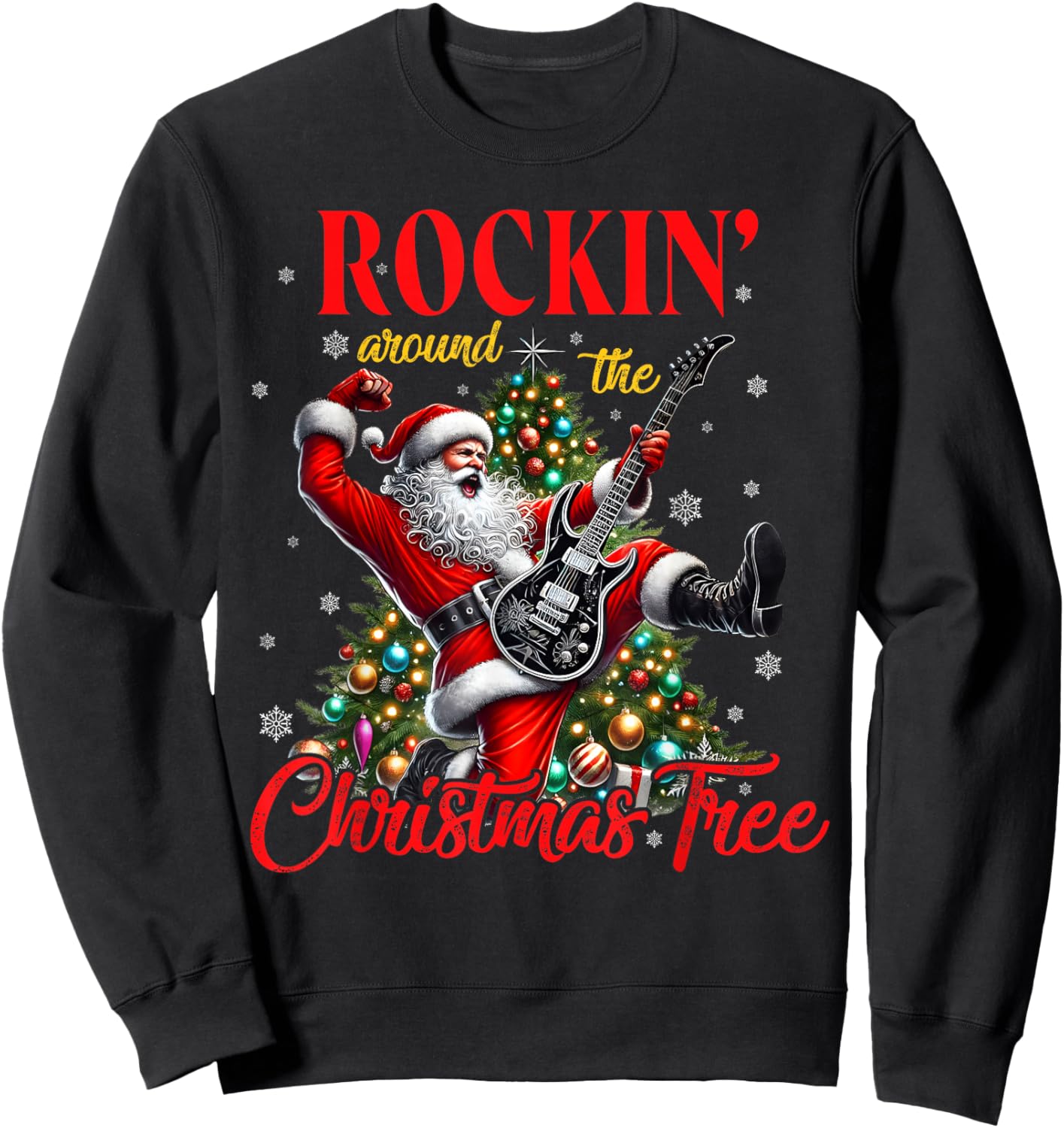 Rocking Around the Christmas Tree Santa Rock And Roll Guitar Sweatshirt - Sweatshirt | Black