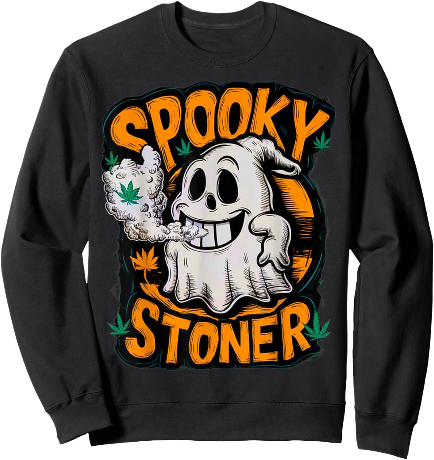Spooky Stoner Funny Halloween Weed Cannabis Marijuana 420 Sweatshirt - Sweatshirt | Black