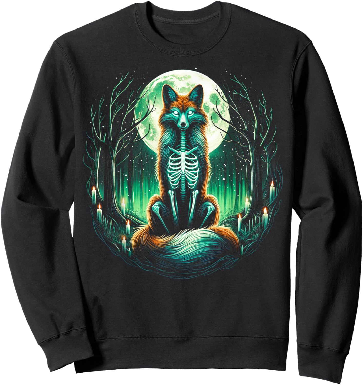 Cool Fox Skeleton Halloween Christmas Birthday Sweatshirt - Sweatshirt | Black