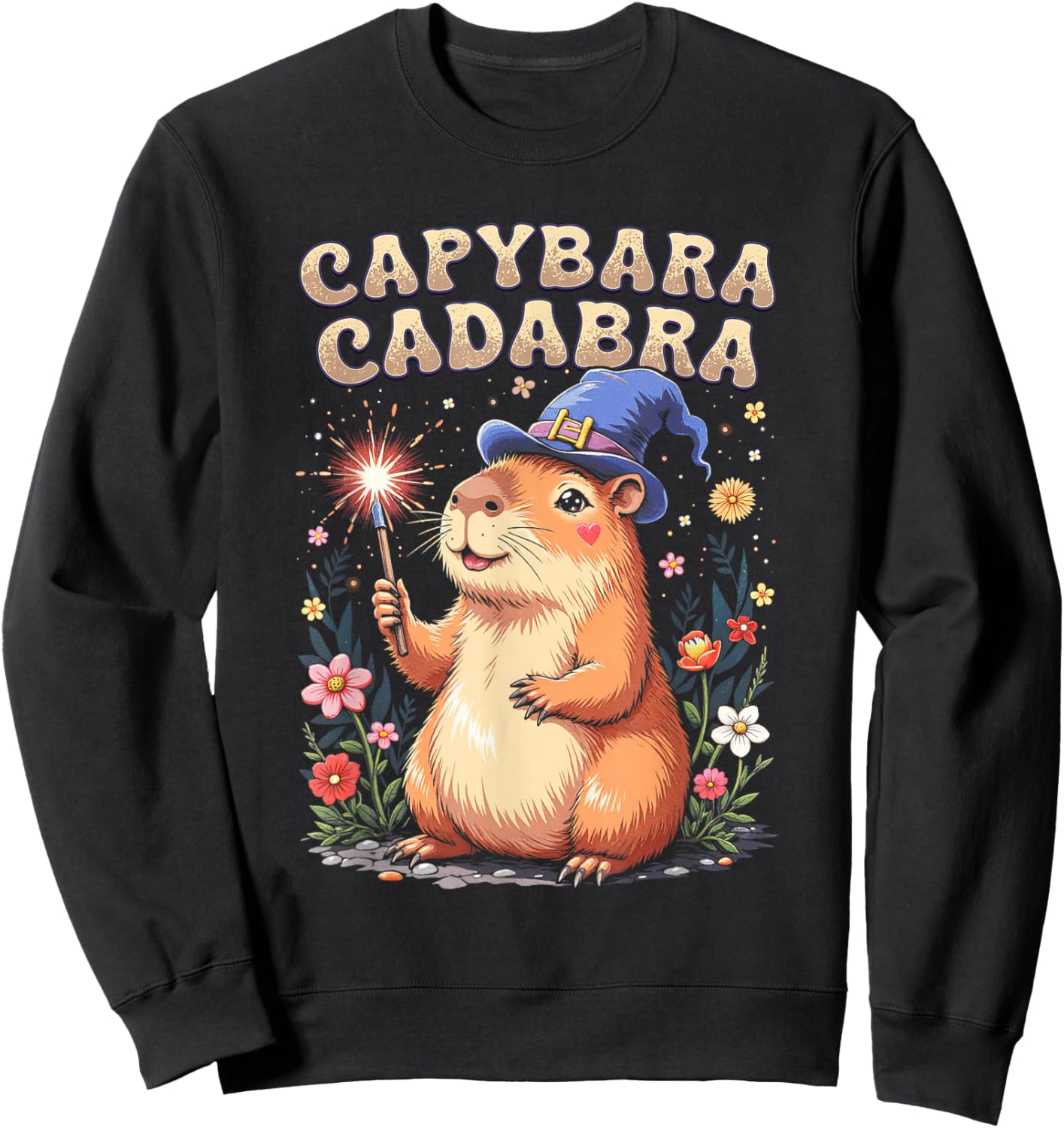 Capybara Cadabra Cute Wizard Capybara Funny Sweatshirt - Sweatshirt | Black