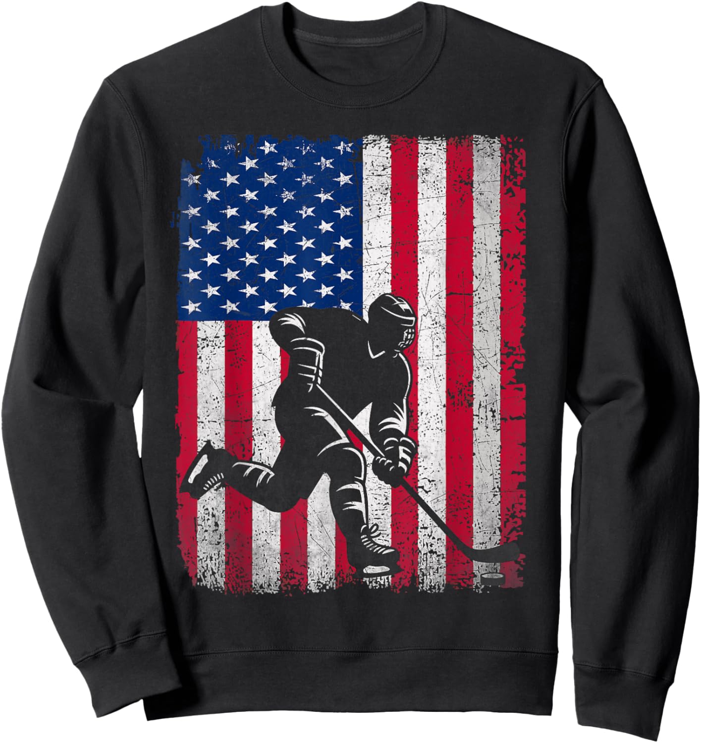 Ice Hockey US American Flag Boys Hockey Player Fan Sweatshirt - Sweatshirt | Black