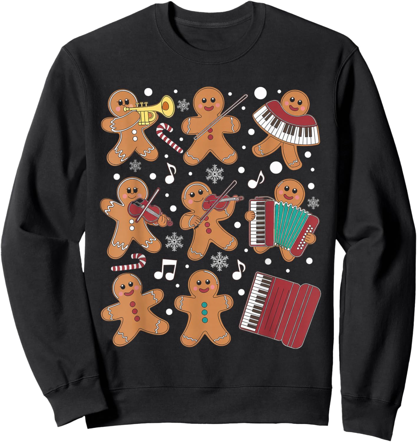 Christmas Musician Gingerbread Playing Musical Instruments Sweatshirt - Sweatshirt | Black