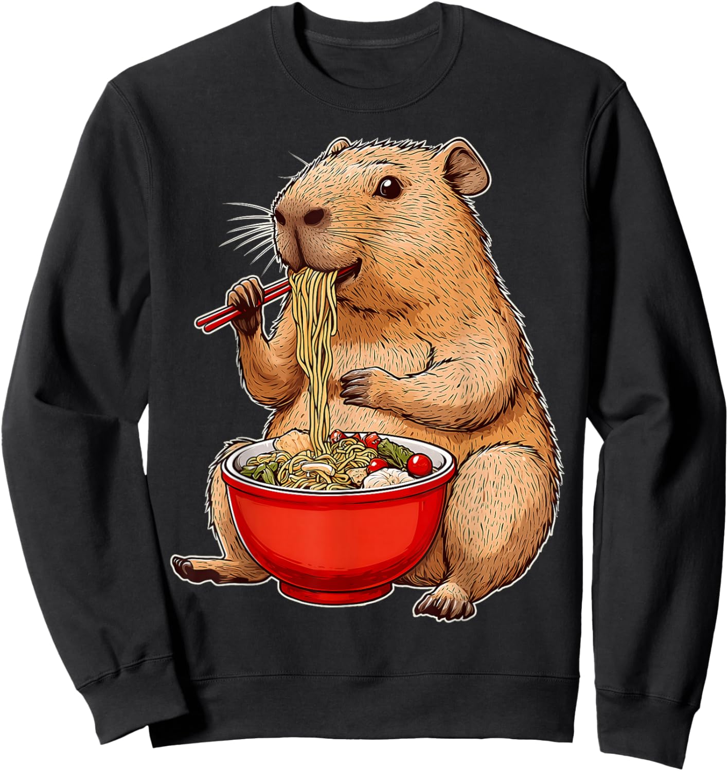 Capybara Capibara Ramen Japanese Noodles - -Adult, Black, Small, Short Sleeve, , Cartoon People Graphic, Gift Ideas Sweatshirt - Sweatshirt | Black