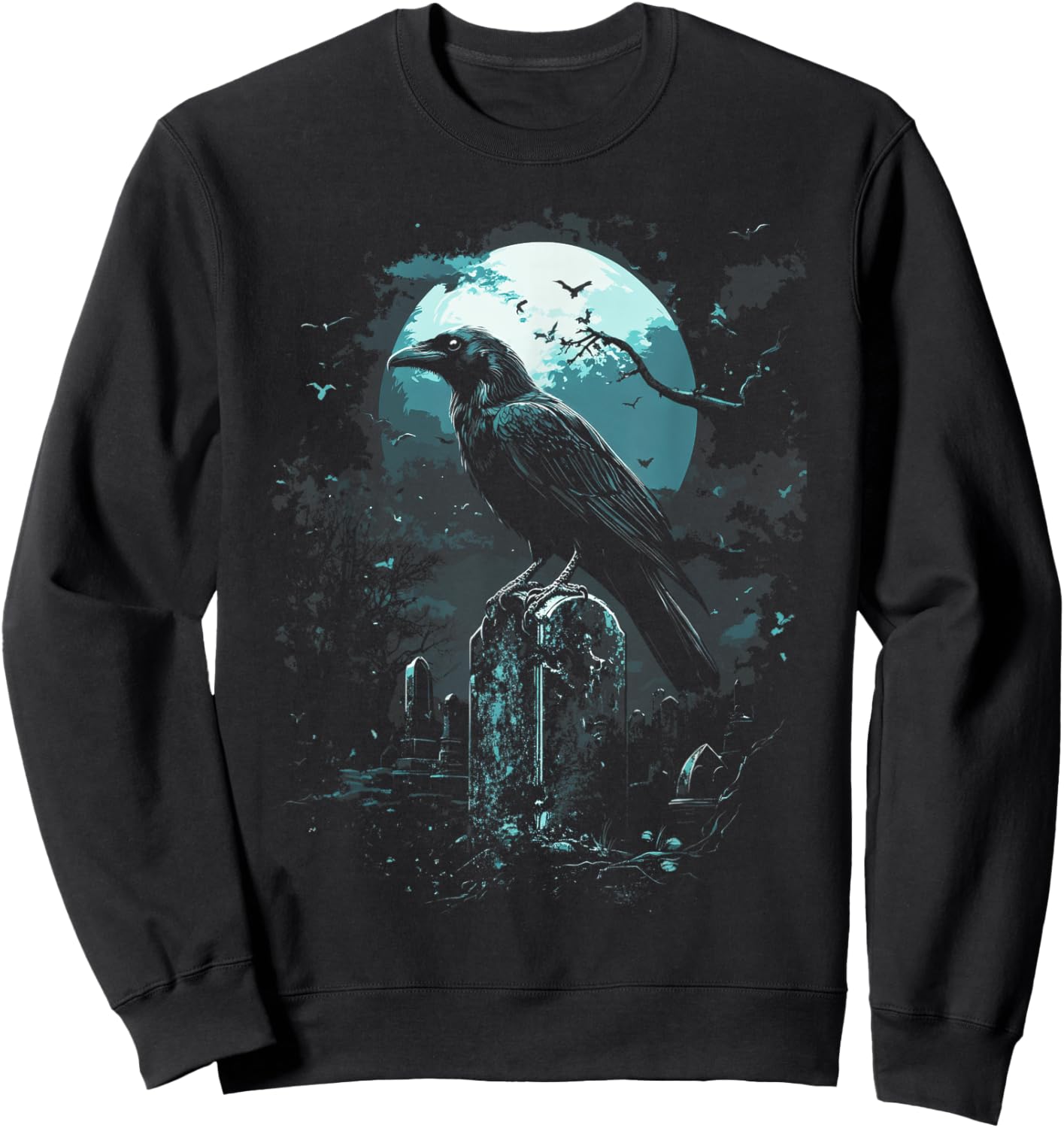 Halloween theme Gothic raven Spooky graveyard Raven Bird Gothic Raven art Cemetery Fantasy Sweatshirt - Sweatshirt | Black