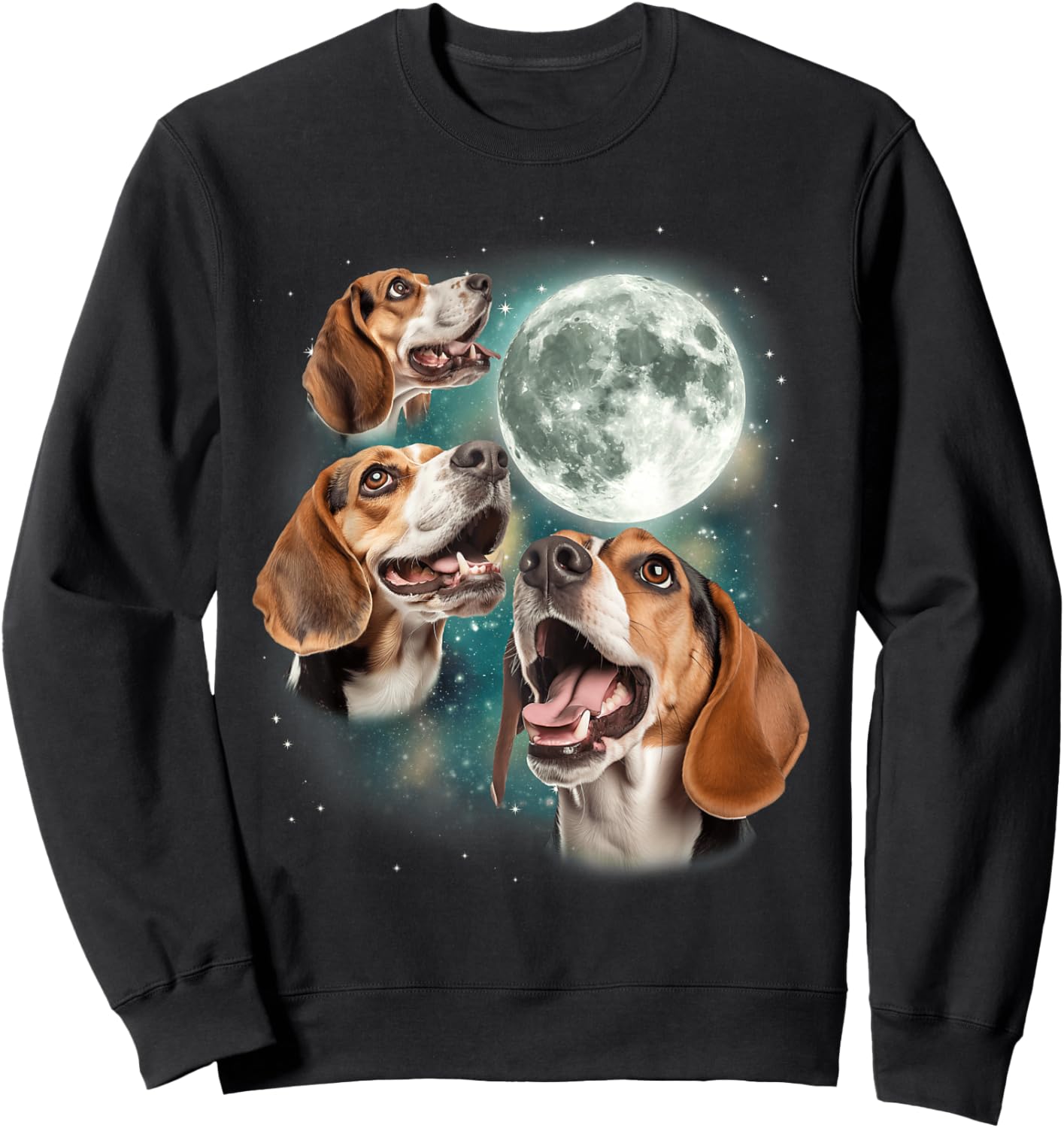 Three Beagle Moon | 3 Howling Beagles Funny Dog Canine Meme Sweatshirt - Sweatshirt | Black
