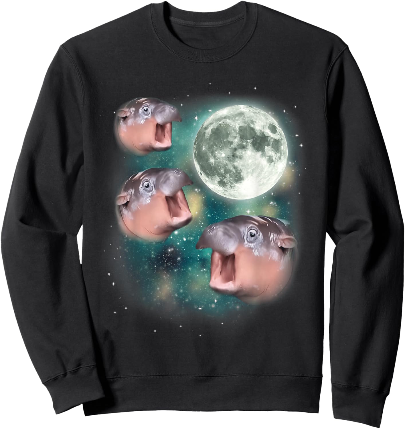 3 Moon-Deng | Baby Hippo Meme Funny Cute Hippopotamus Animal Sweatshirt - Sweatshirt | Black