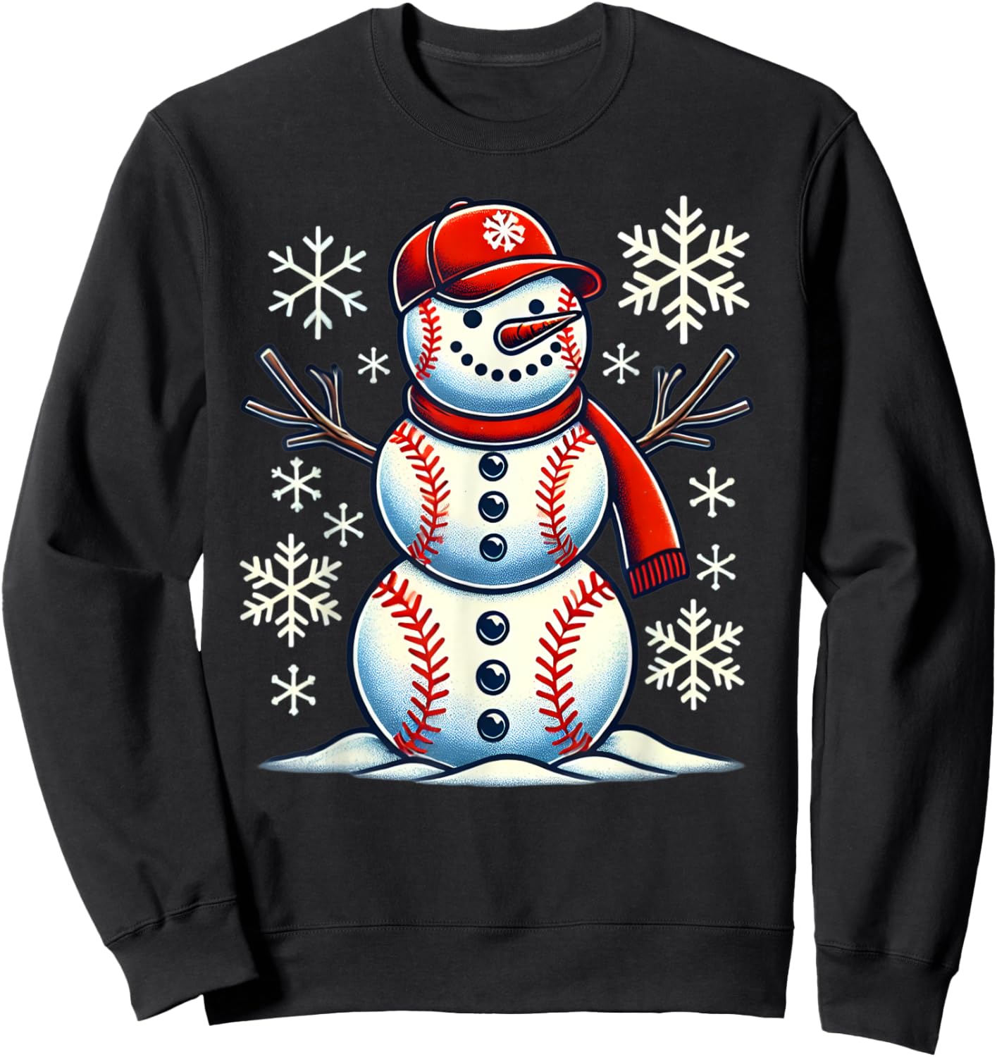 Christmas Baseball Snowman Boys Baseball Christmas Women Men Sweatshirt - Sweatshirt | Black