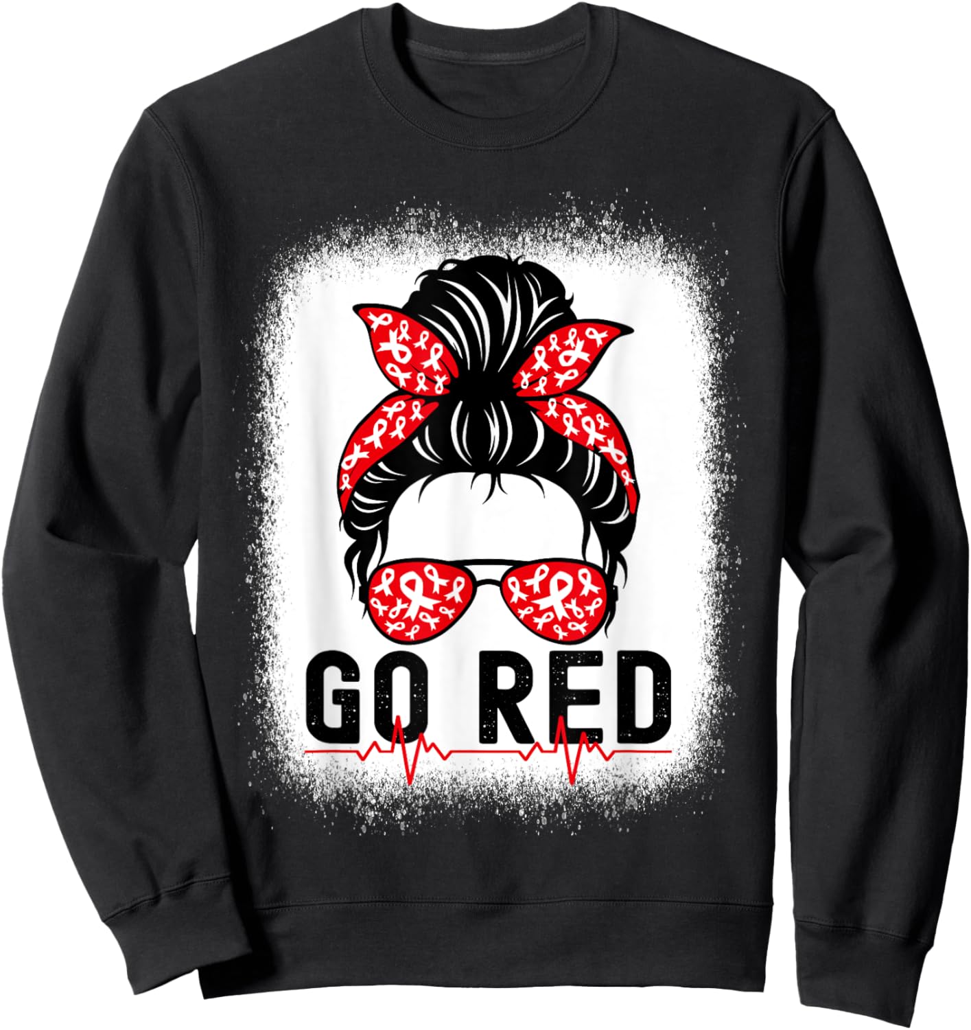 Go Red American Heart Disease Awareness Messy Bun Sweatshirt - Sweatshirt | Black