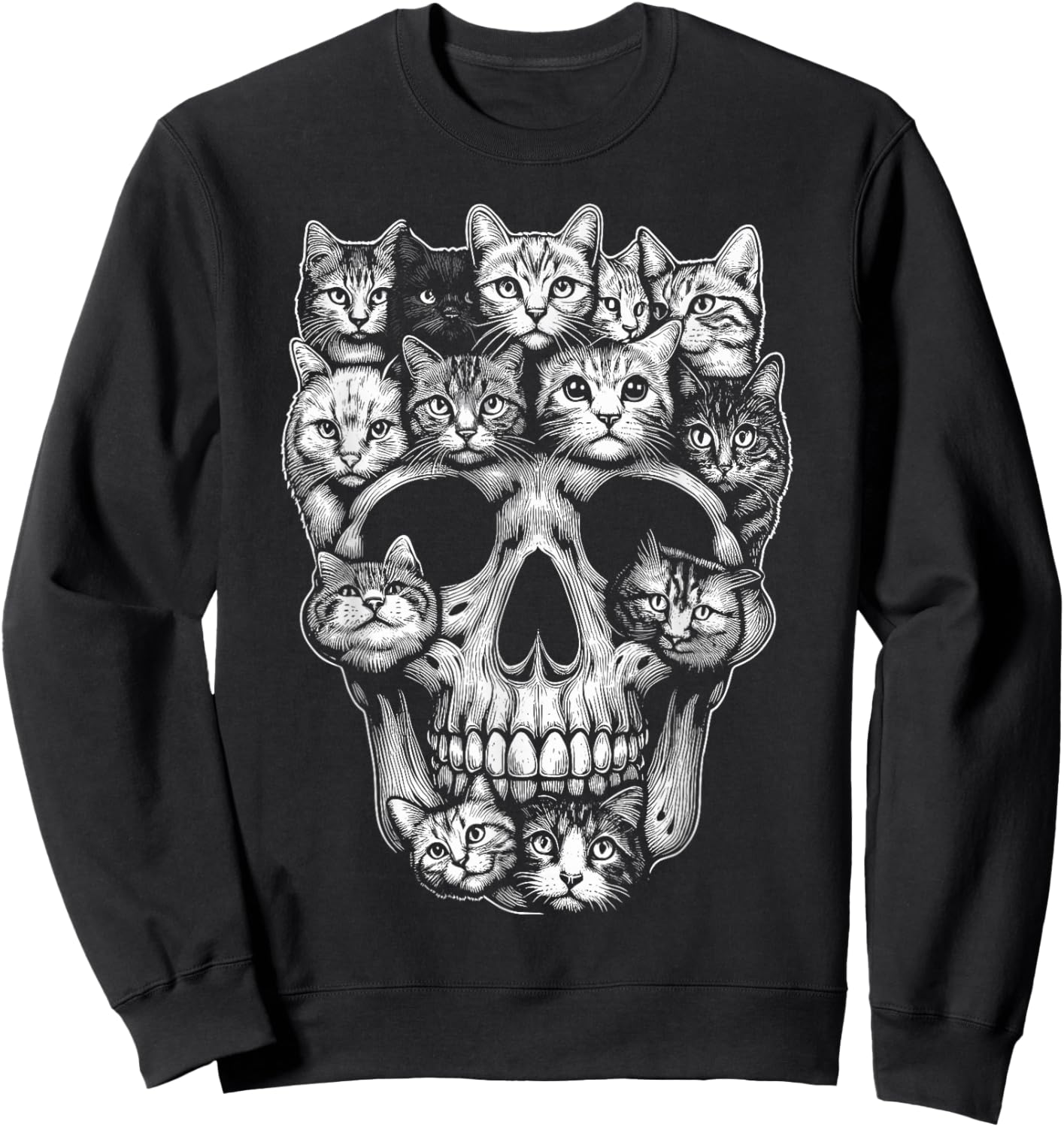 Cat Skull Skeleton Kitty Halloween Costume Cat Sweatshirt - Sweatshirt | Black