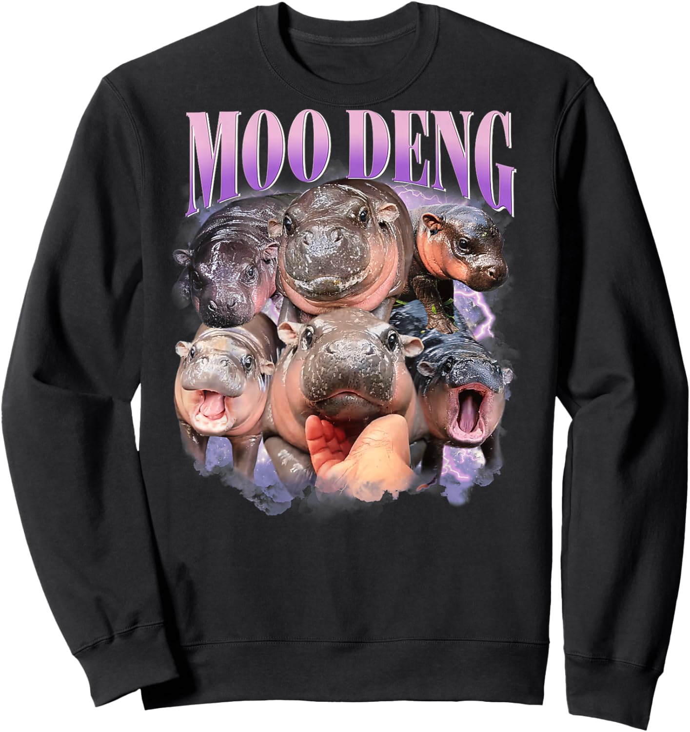 Funny Moo-Deng Baby Pygmy Hippo Cute Zoo For Family On Back Sweatshirt - Sweatshirt | Black