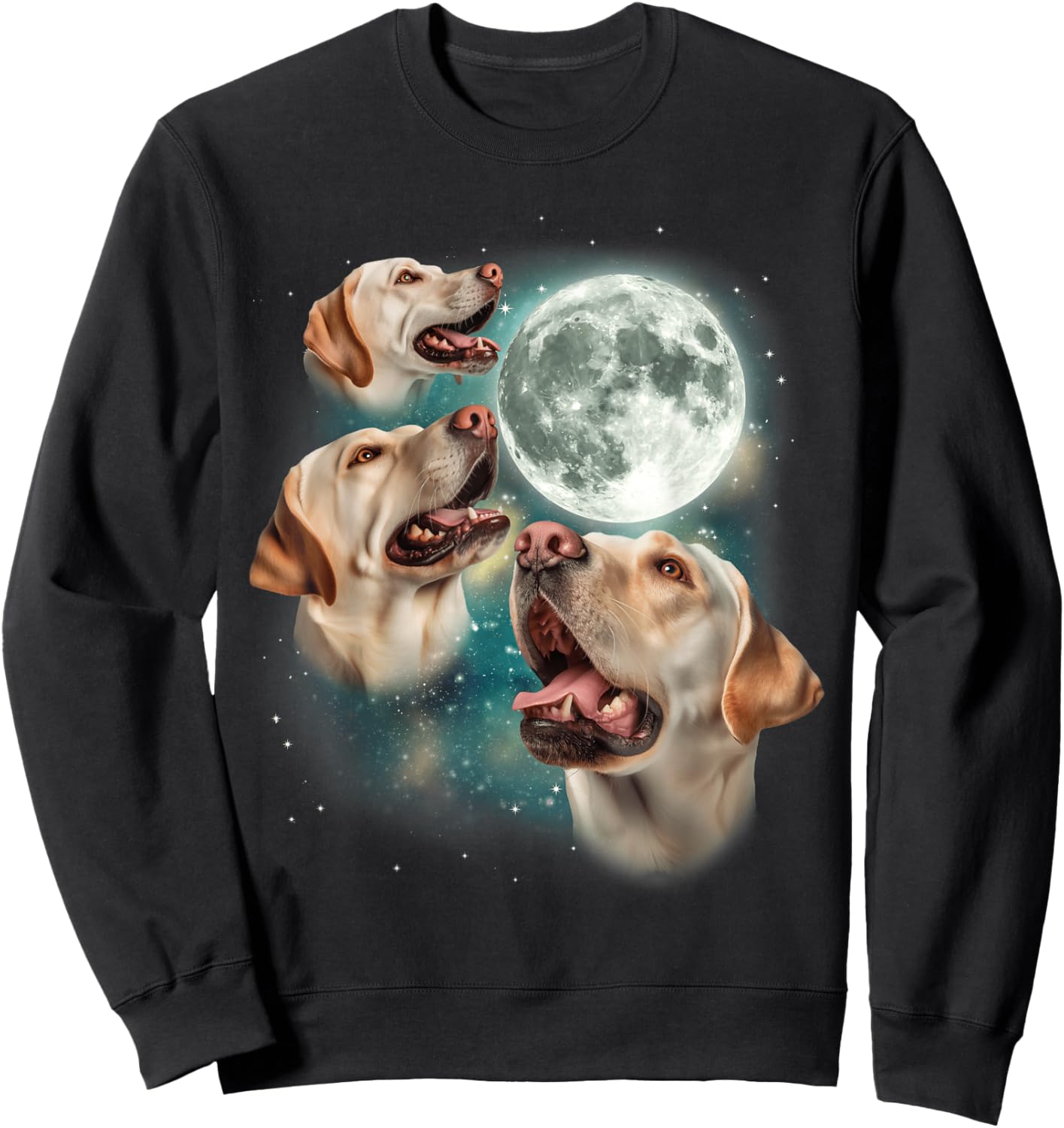 Three Labrador Retriever Moon | 3 Dogs Howling Moon Meme Sweatshirt - Sweatshirt | Black