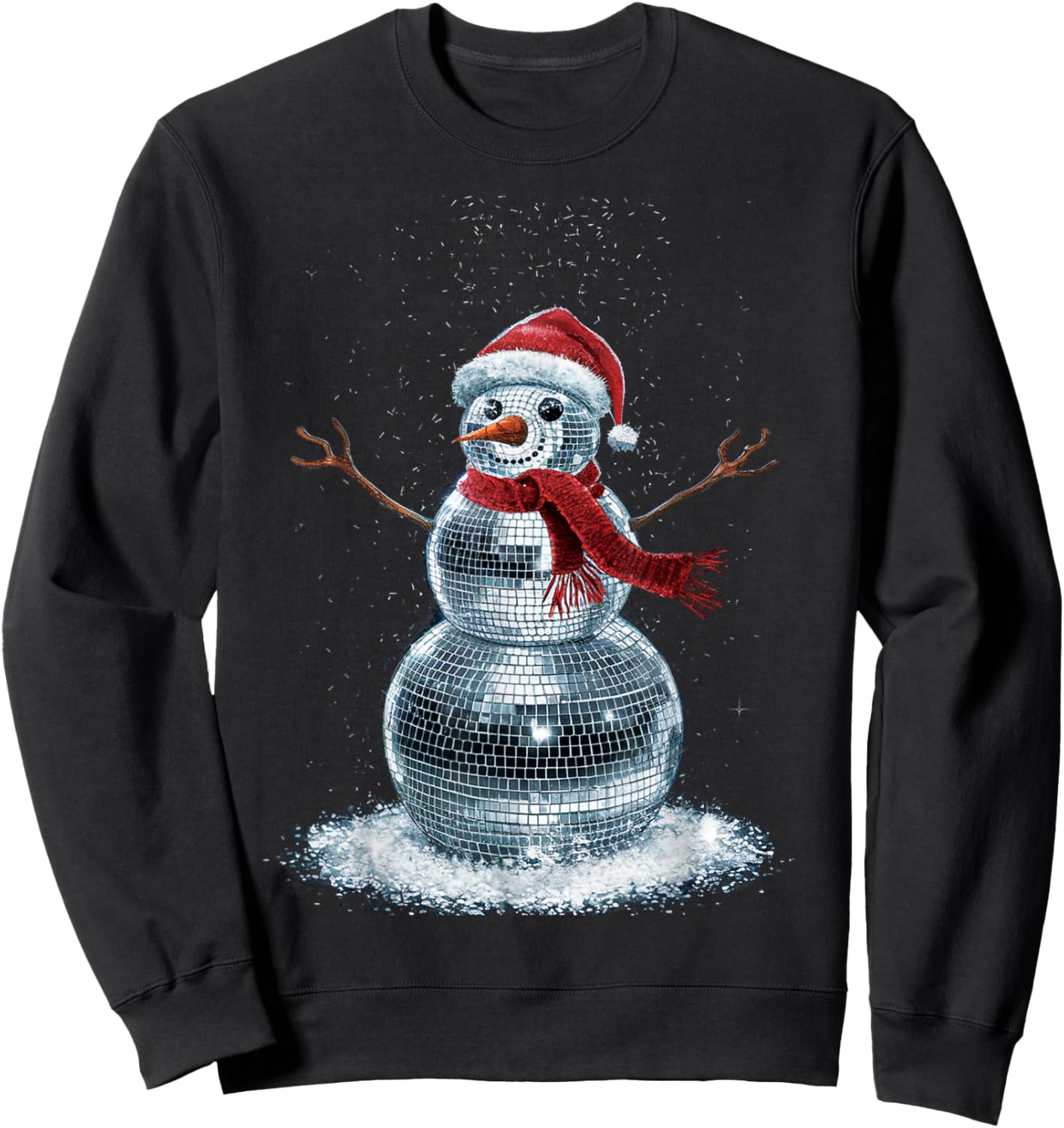 Snowman Christmas Retro Santa Hat Disco Ball Matching Family Sweatshirt - Sweatshirt | Black
