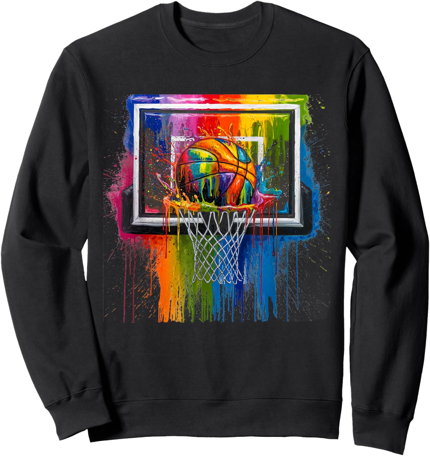 Colorful Basketball Tie Dye Paint Splash Hoop Drip Slam Dunk Sweatshirt - Sweatshirt | Black