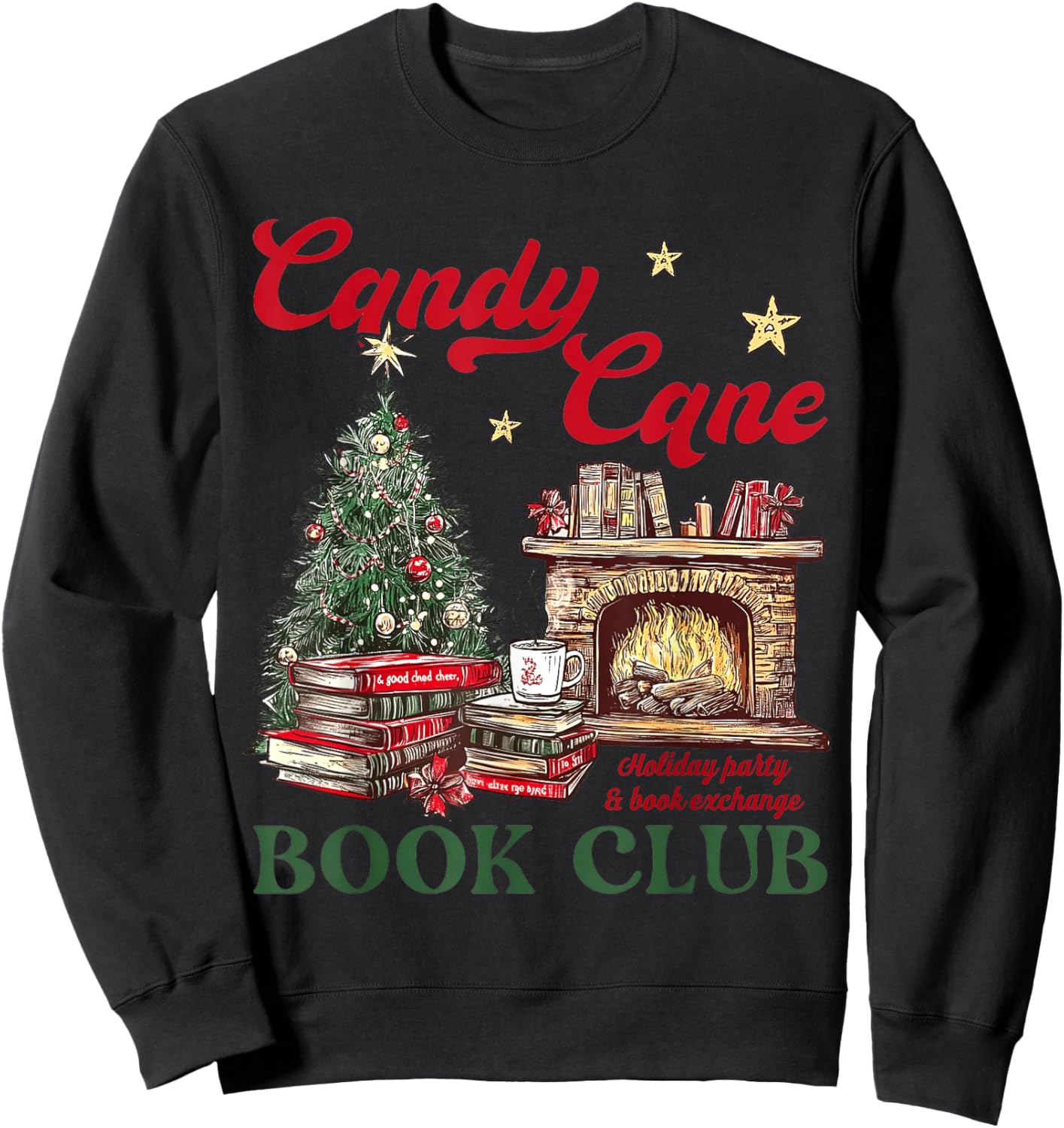 Candy Cane Book Club Holiday Party & Book Exchange Sweatshirt - Sweatshirt | Black
