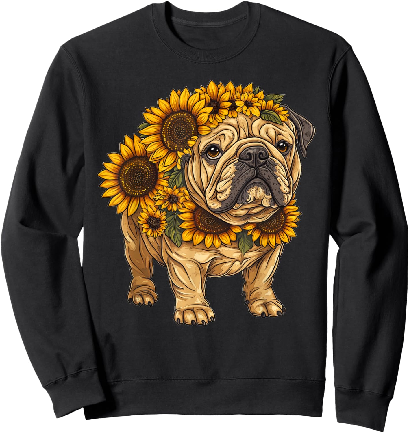 Sunflower English Bulldog Dog Flower Gardening Floral Sweatshirt - Sweatshirt | Black