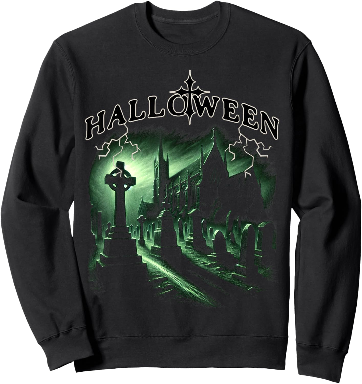 Halloween Spooky Churchyard Gothic Graveyard Scene Sweatshirt - Sweatshirt | Black