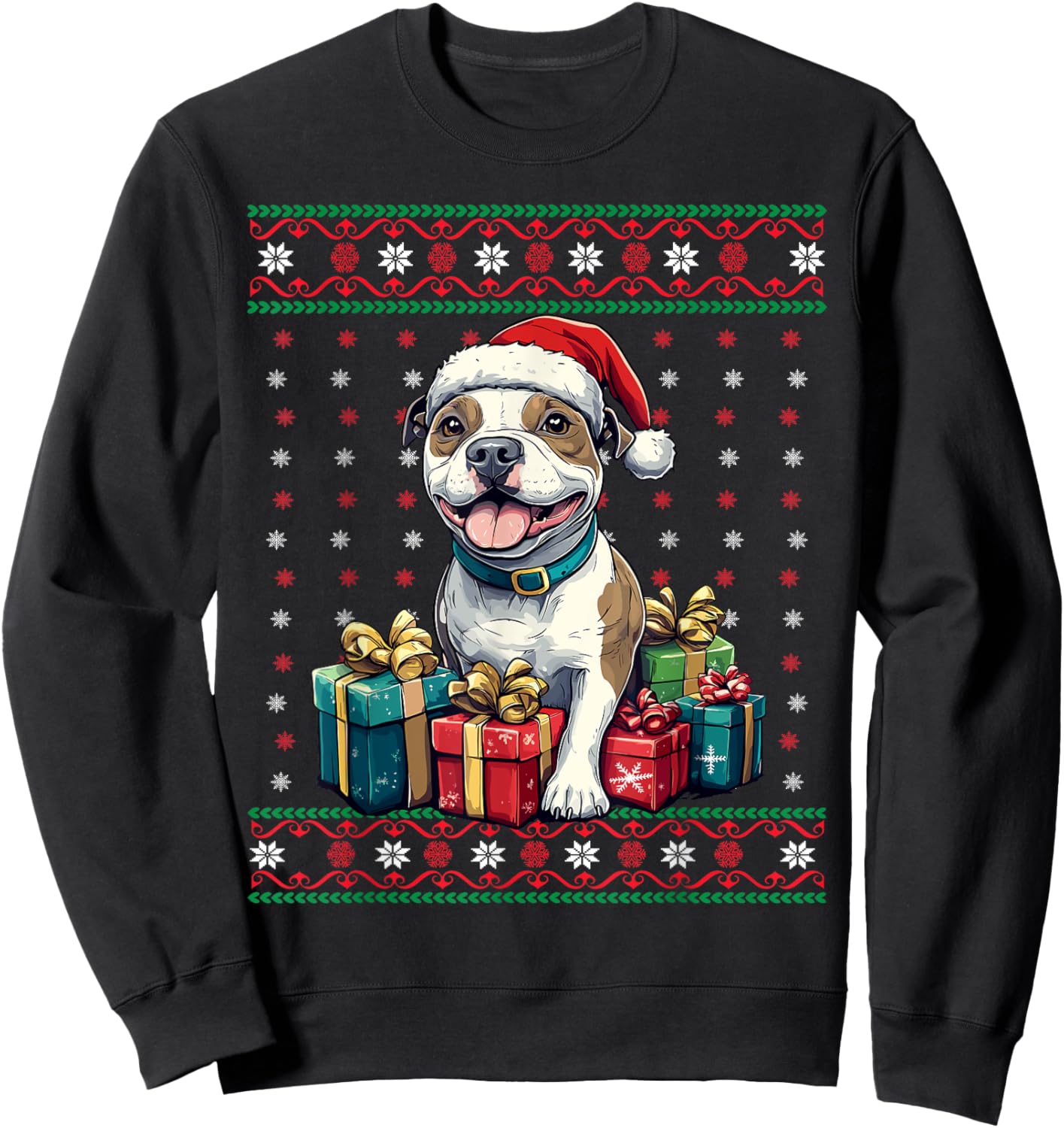 Amstaff Santa Hat Xmas American Staffordshire Ugly Christmas Sweatshirt - Sweatshirt | Black