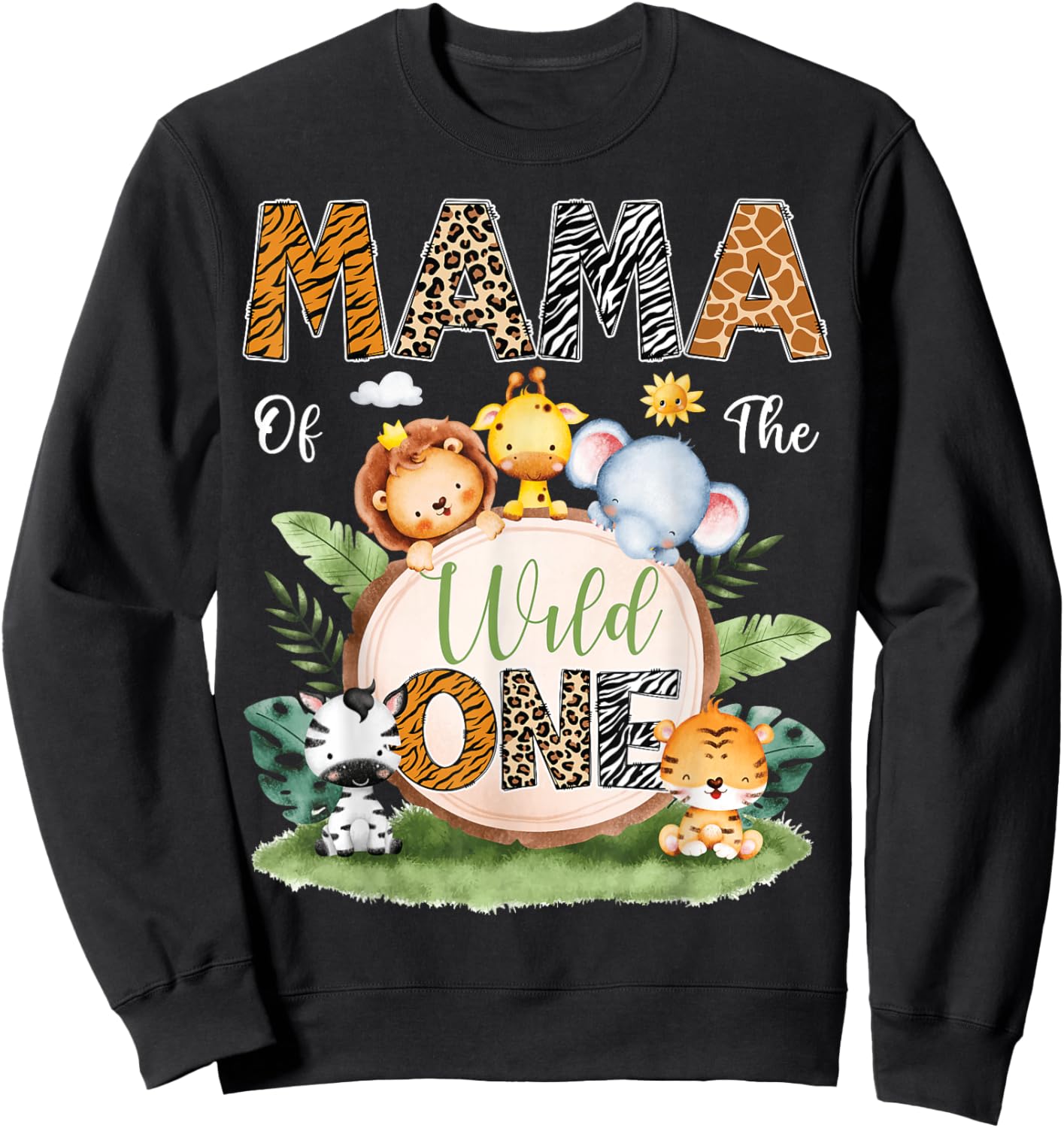 Mama Of The Wild One 1St Birthday Kids Safari Jungle Sweatshirt - Sweatshirt | Black