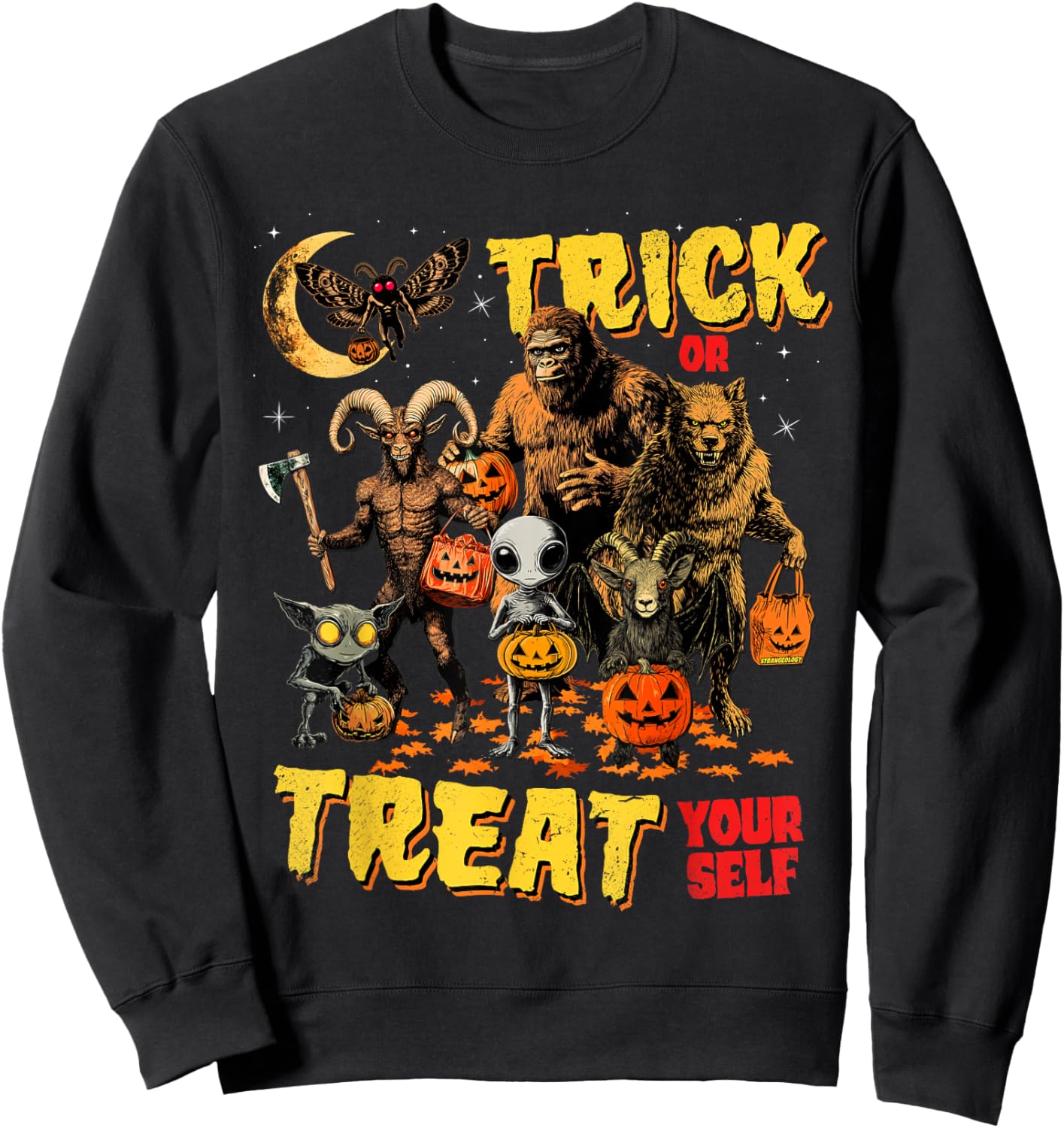 Trick Or Treat Yourself Cryptid Bigfoot Dogman Halloween Sweatshirt - Sweatshirt | Black