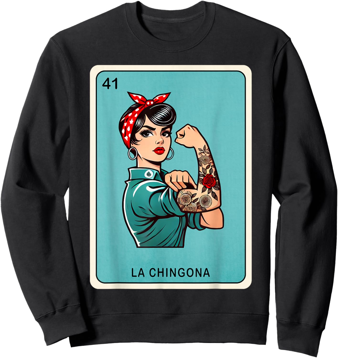 La Chingona Funny Card Mexican Lottery chingona women Sweatshirt - Sweatshirt | Black