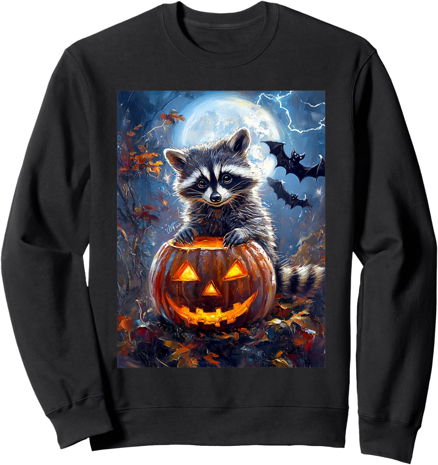 Halloween Girls Boys Spooky Raccoon Pumpkin Kids Halloween Sweatshirt - Sweatshirt | Black