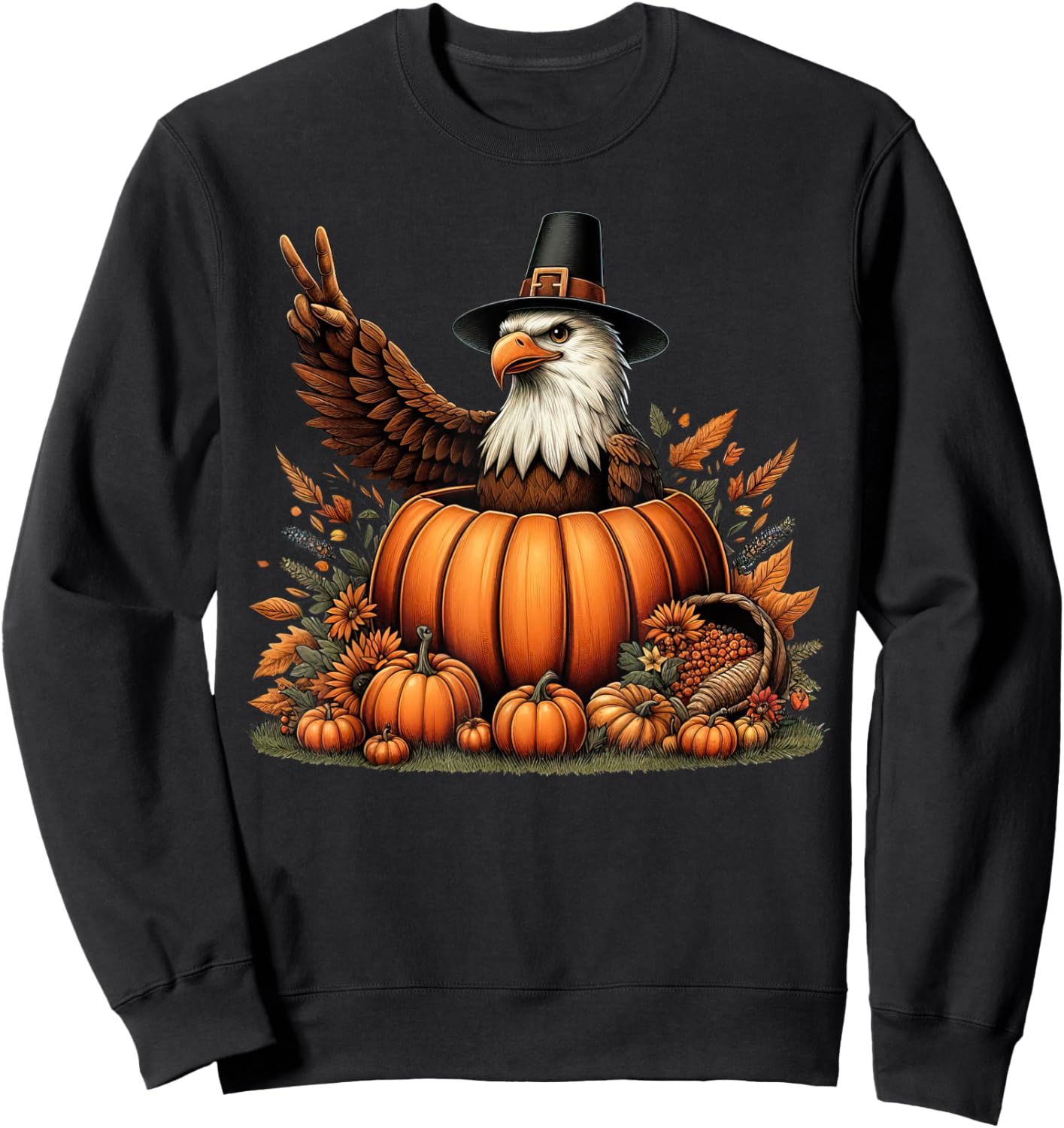 Autumn Pumpkin Fall Eagle Thanksgiving Kids Sweatshirt - Sweatshirt | Black