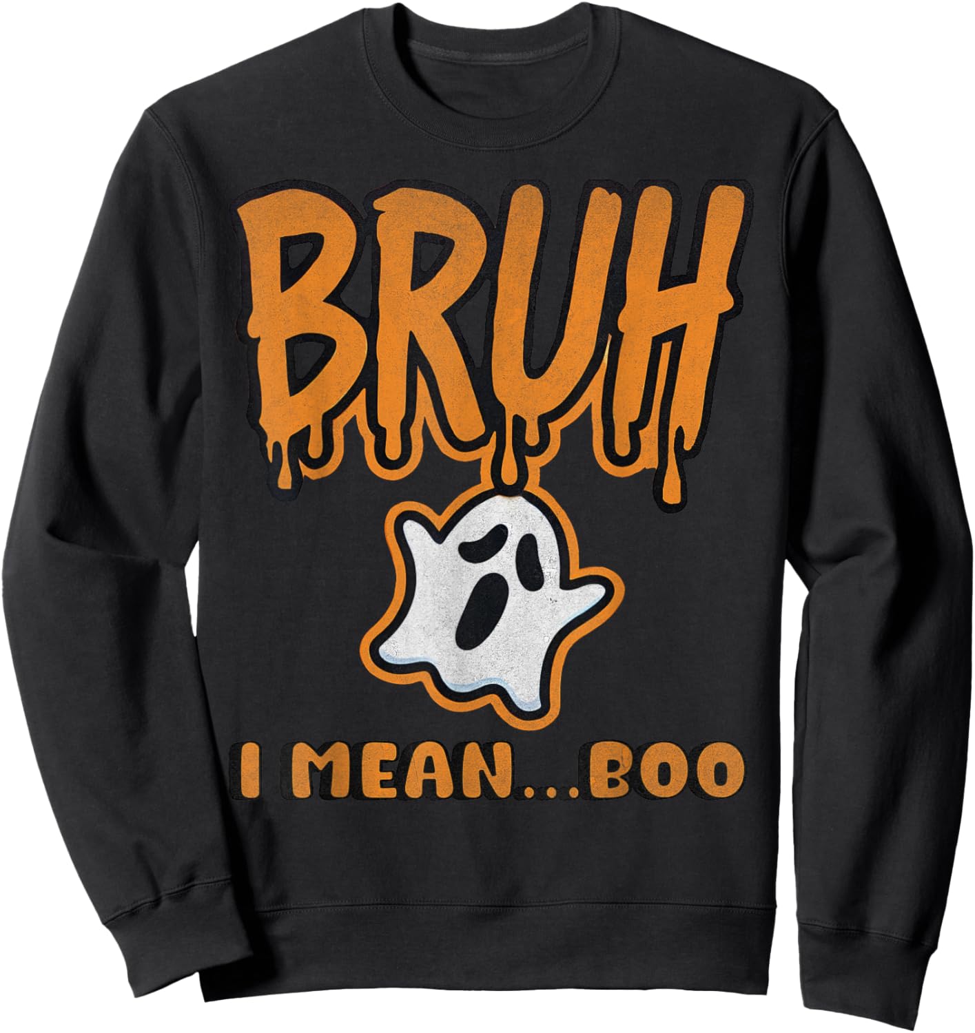 Funny Bruh Halloween Ghost Boo Kids Boys Youth School Party Sweatshirt - Sweatshirt | Black