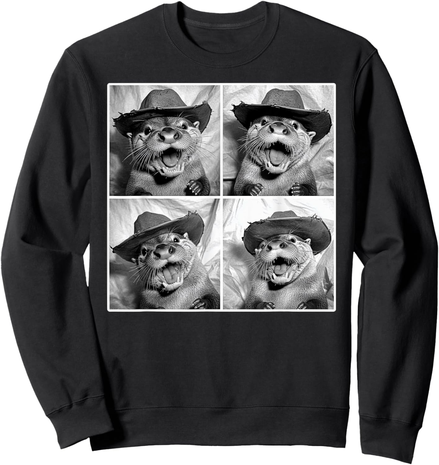 Otter in Cowboy Hat Retro Photobooth Selfie Funny Sea Otter Sweatshirt - Sweatshirt | Black
